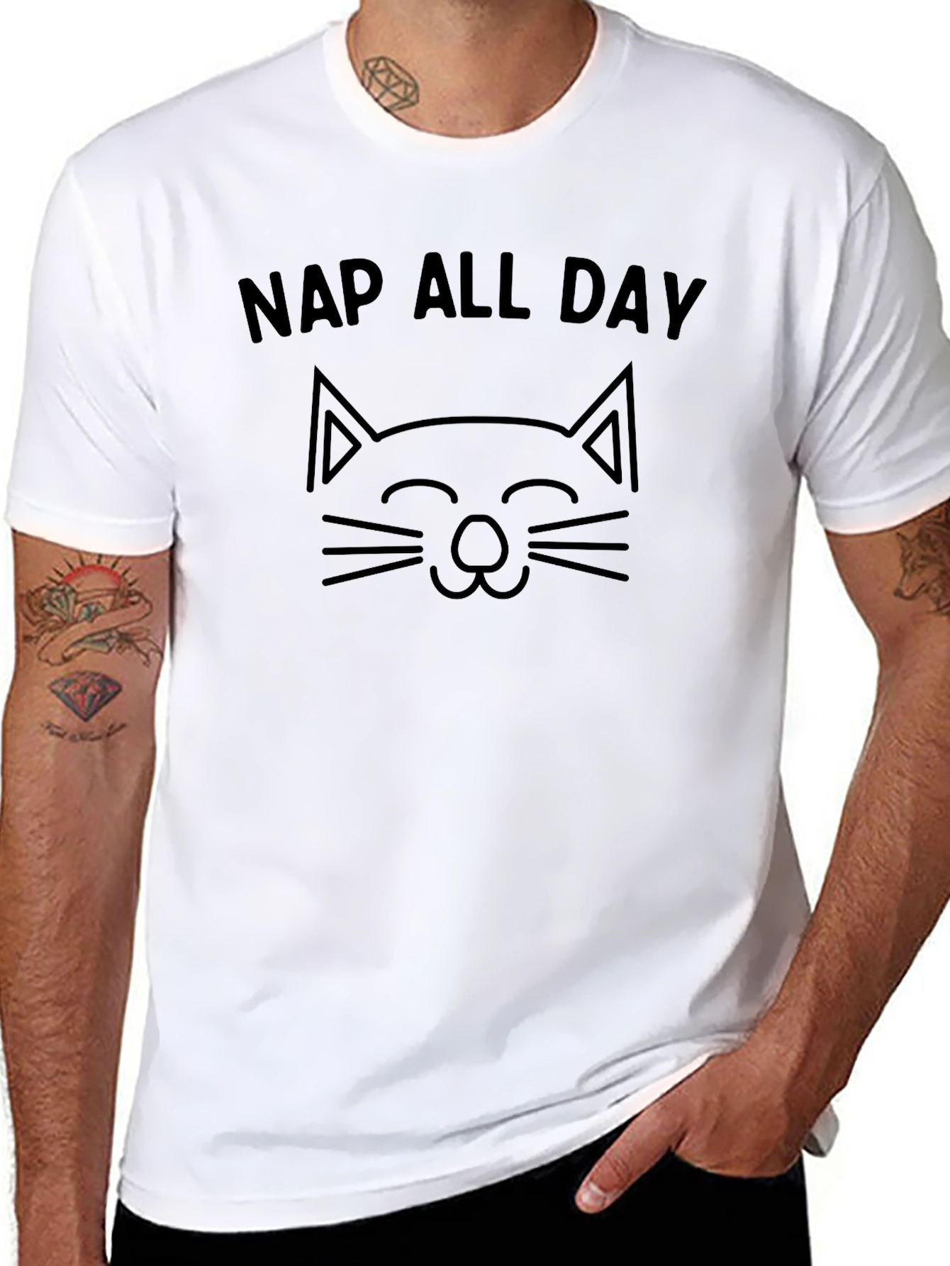 Black Nap All Day Cat Graphic T-Shirt - Soft Cotton Tee view 8