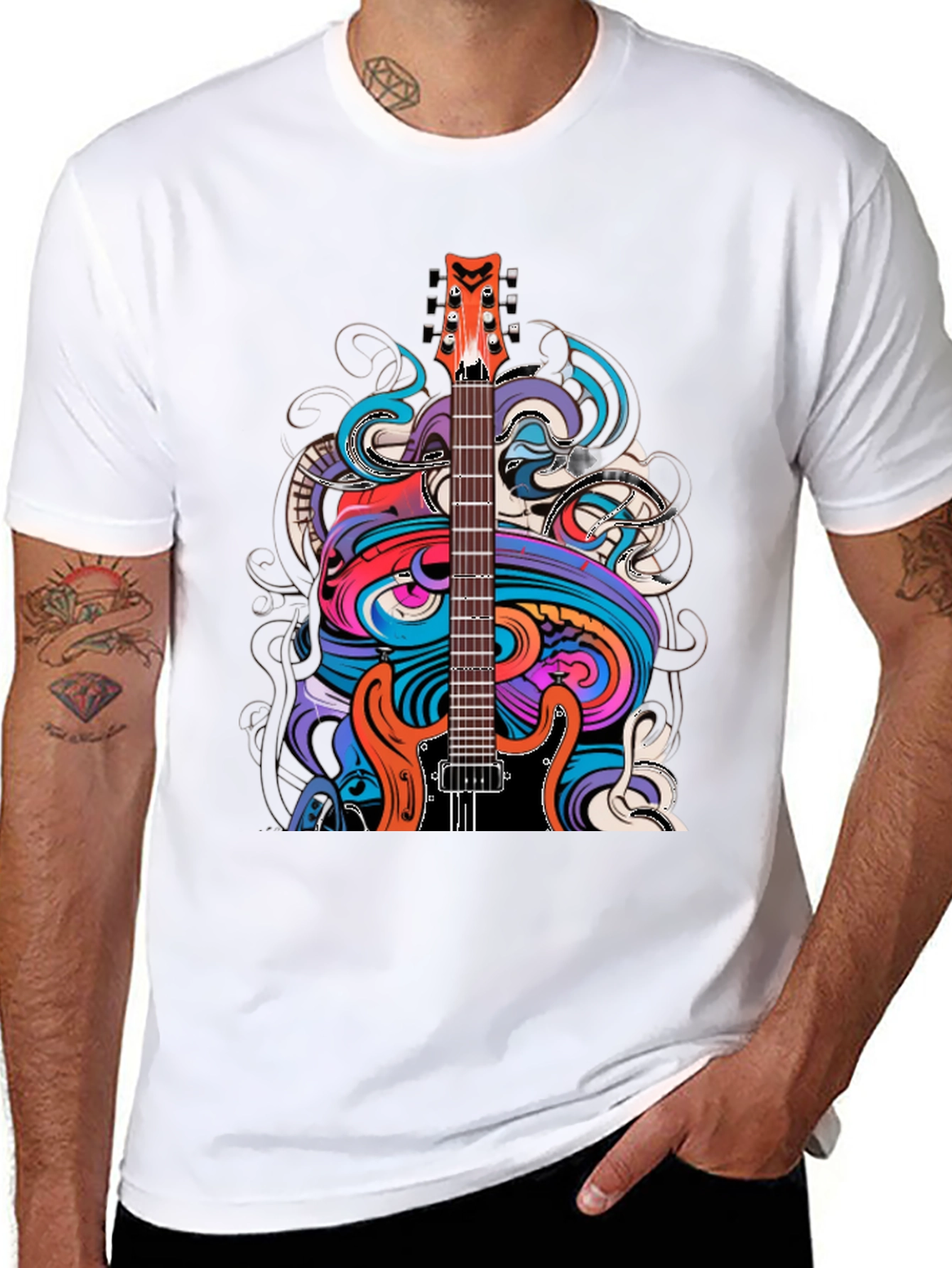Black Electric Guitar Art T-Shirt - Rock Band Tee view 8