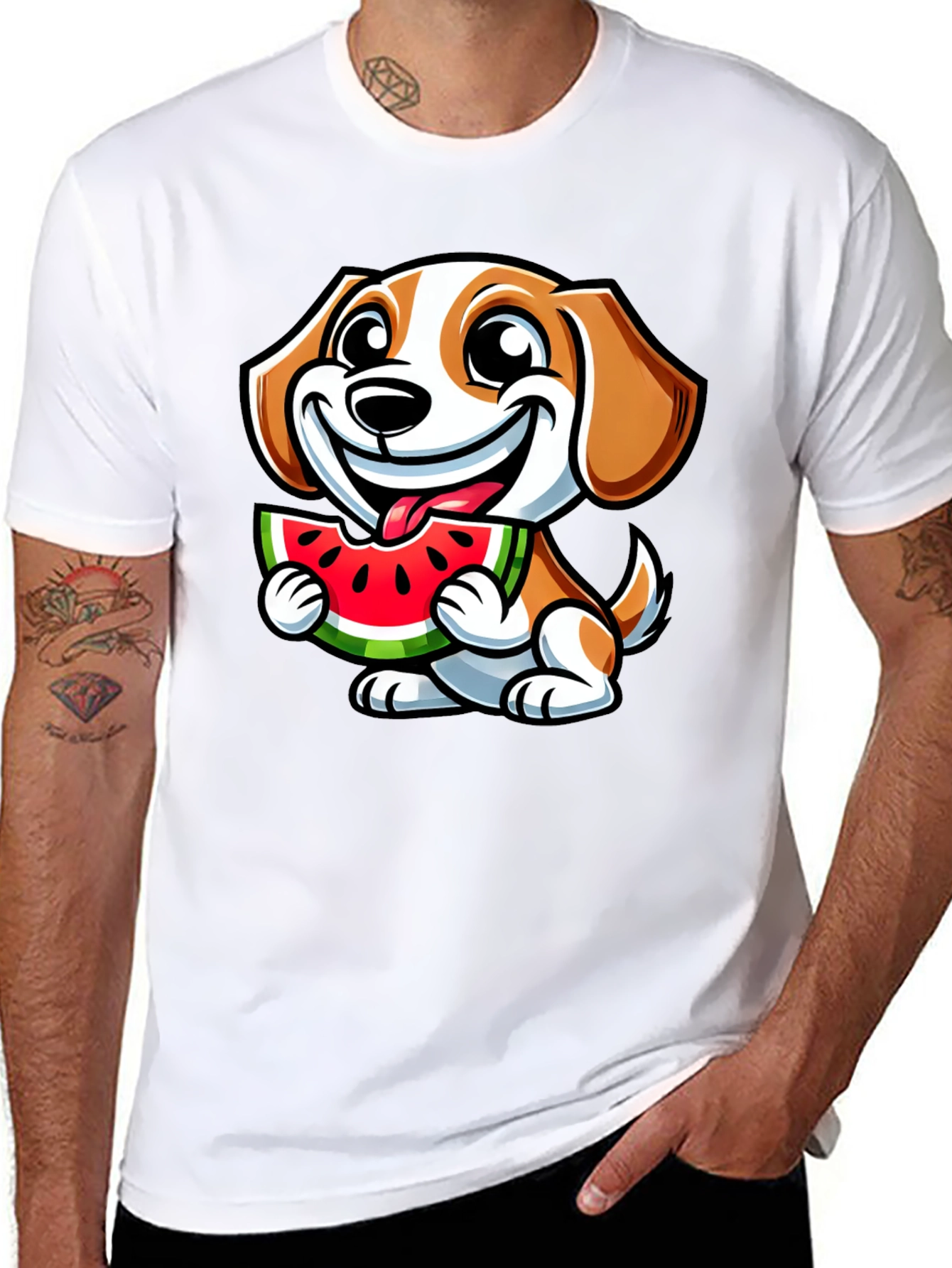 Black Cute Dog Eating Watermelon Black T-Shirt view 8