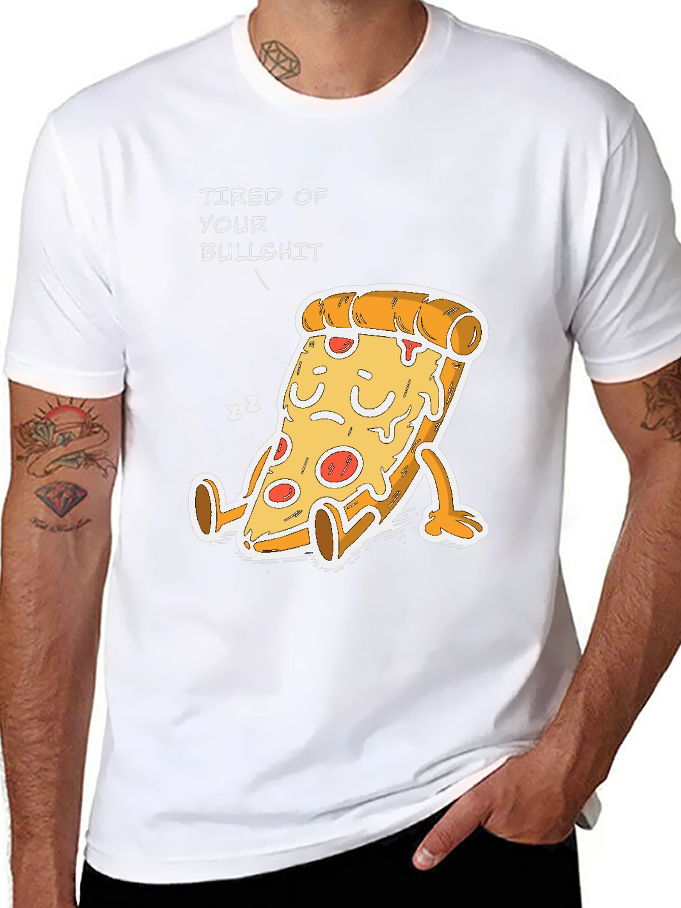 Black Tired of Your Bullshit Pizza Funny Graphic T-Shirt view 8