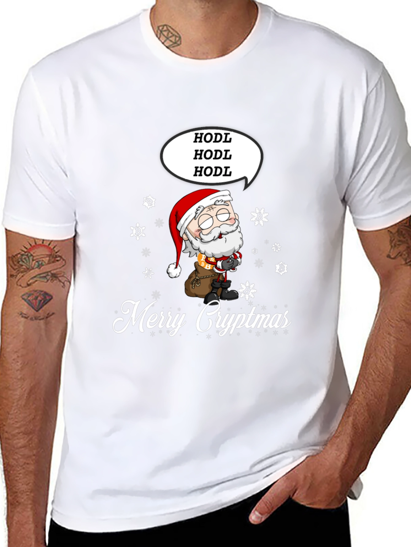 Black Merry Cryptmas HODL Santa Tee view 8