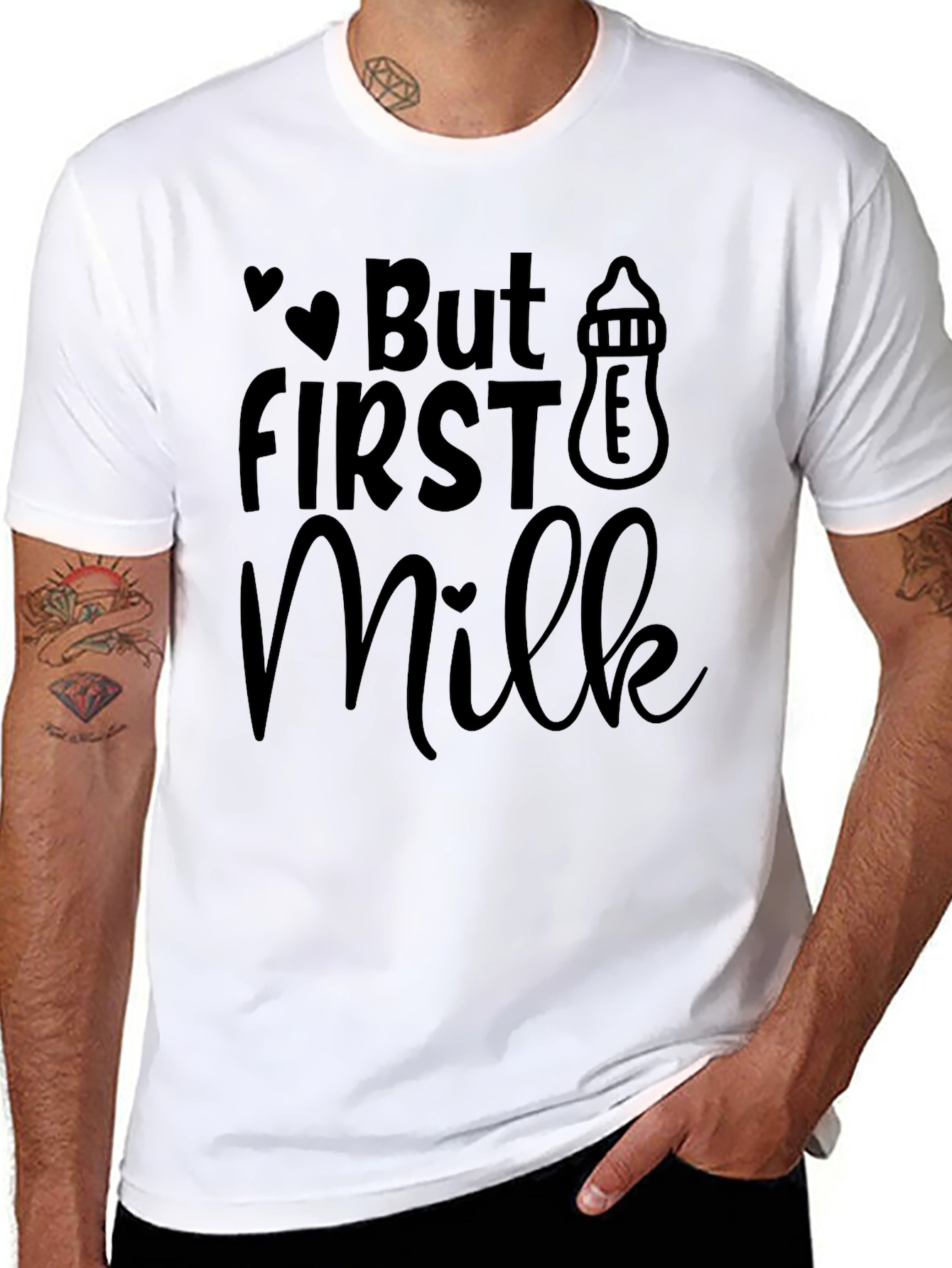 Black But First Milk T-Shirt - Black Novelty Tee view 8