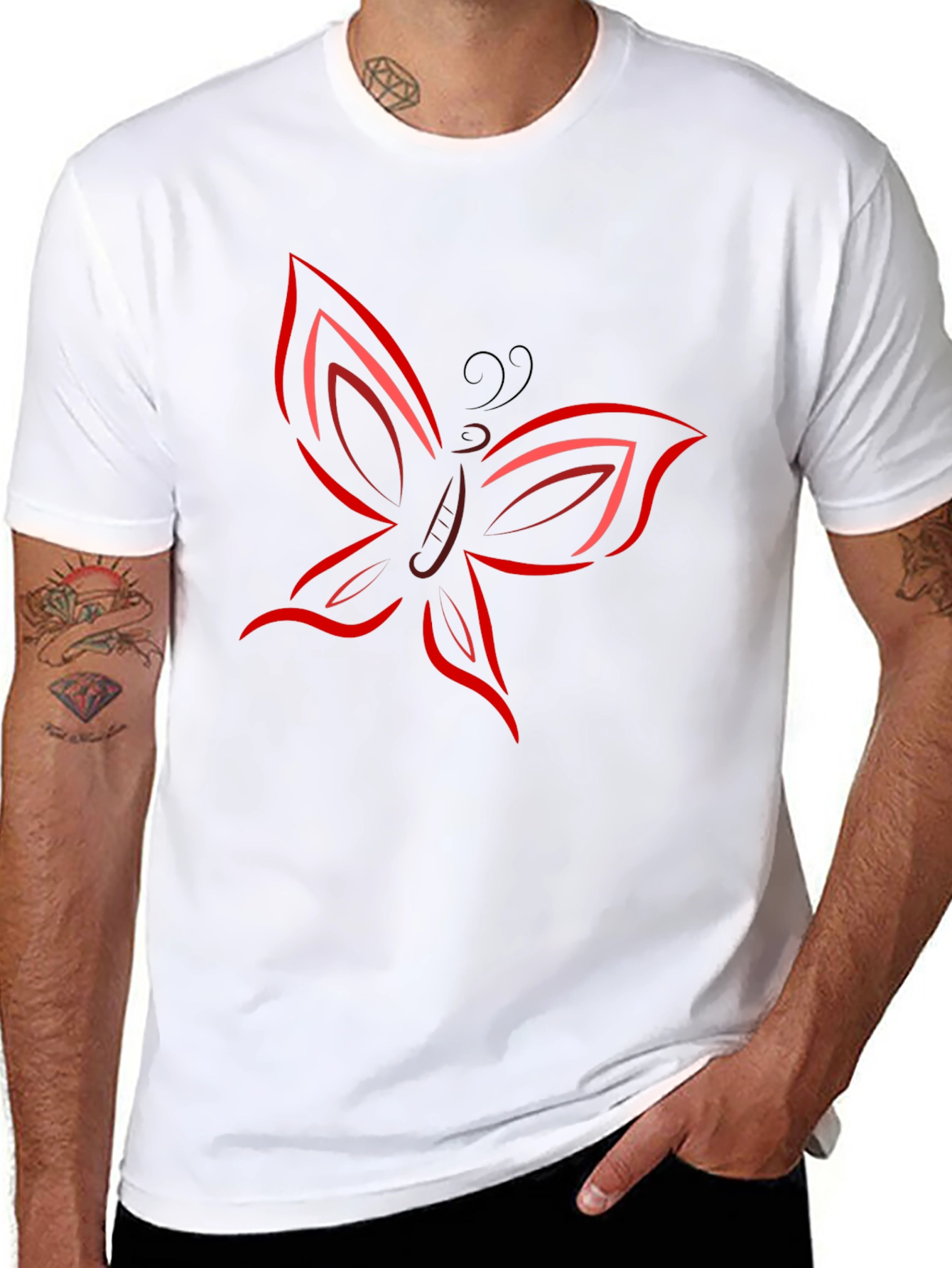 Black Butterfly Graphic T-Shirt - Bold Red Design view 8
