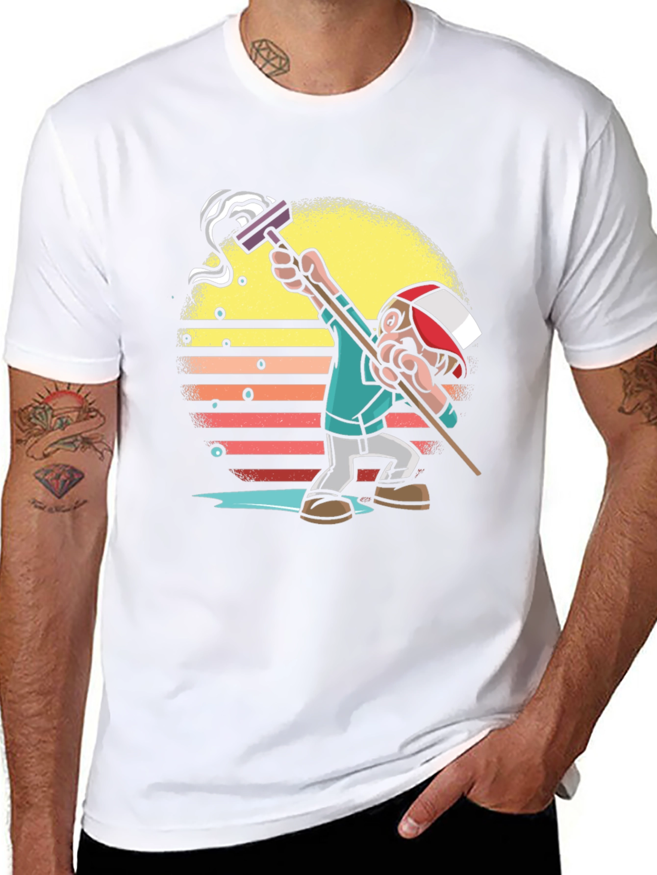 Black Retro Style Mop Cartoon Graphic T-Shirt view 8