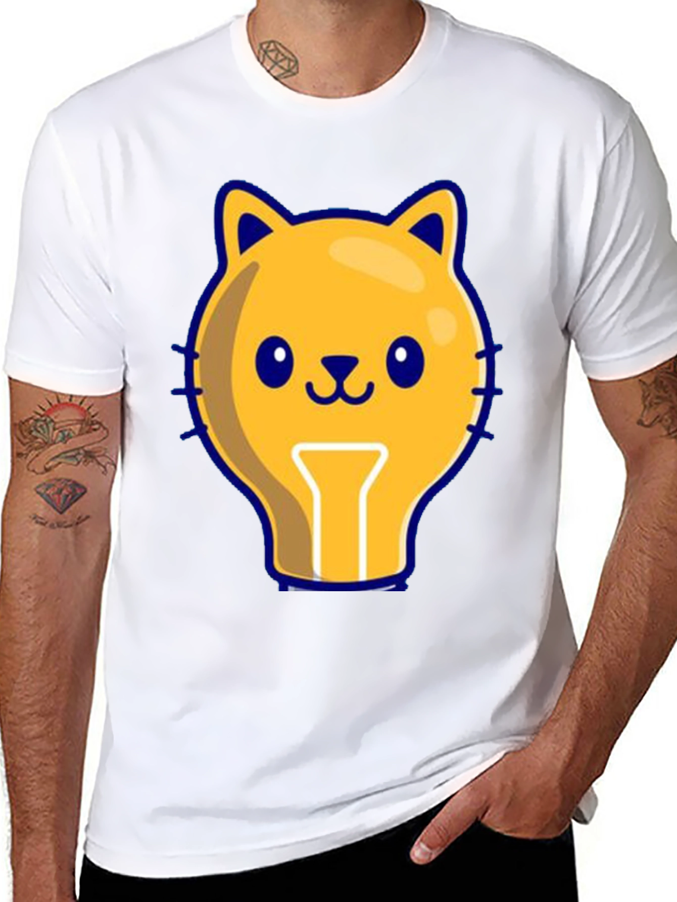 Black Cute Cat Light Bulb Graphic Tee - Black view 8