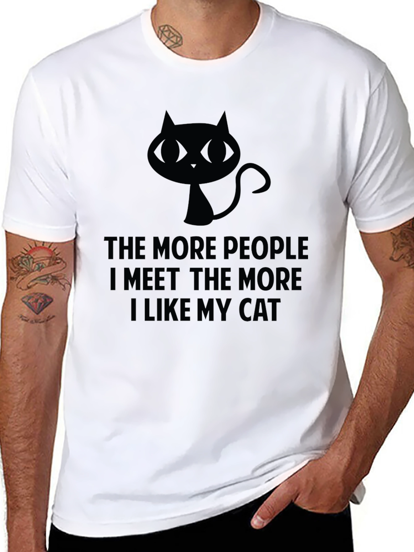 Black The More People I Meet Cat T-Shirt view 8