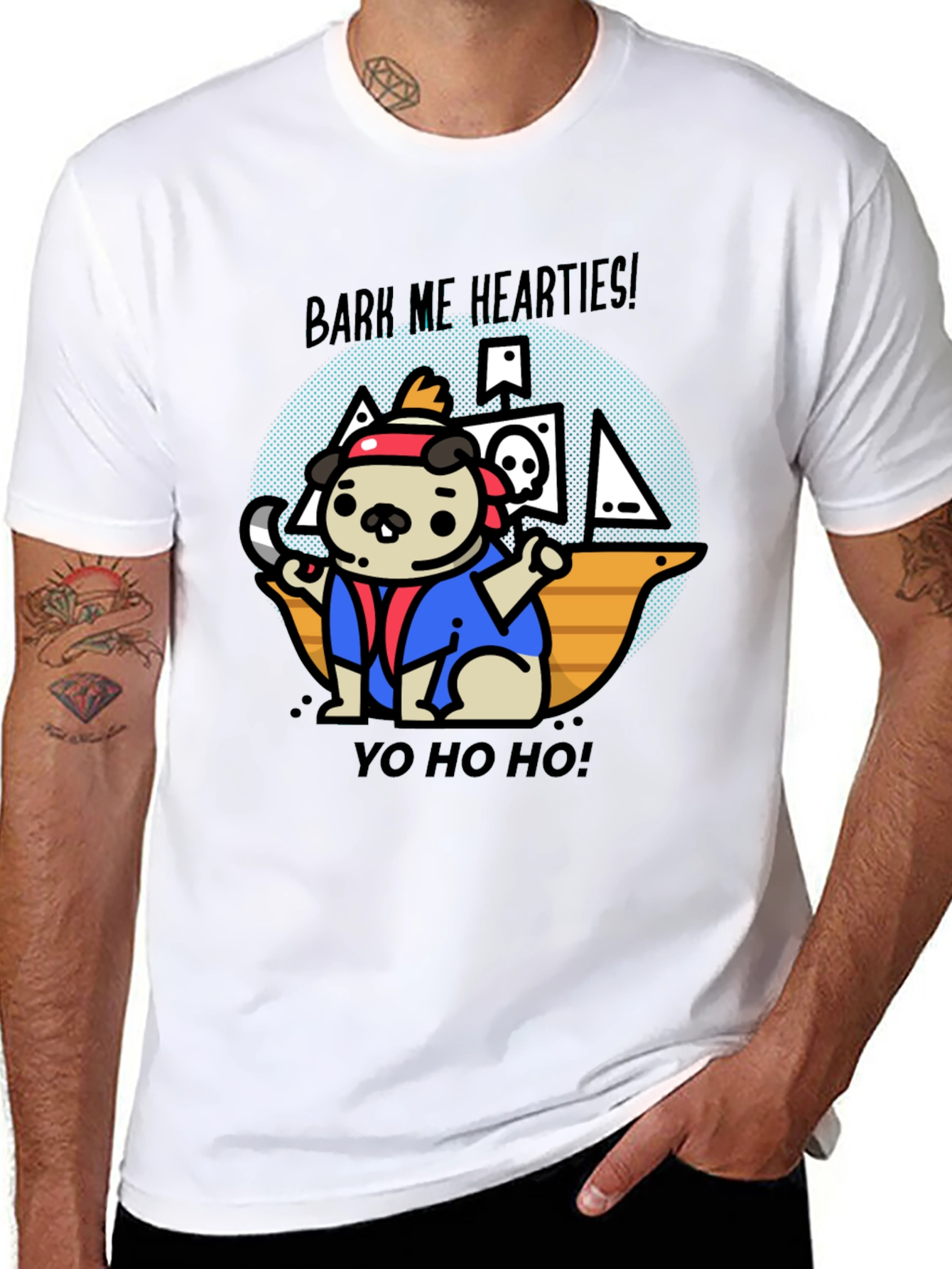 Black Pirate Pug T-Shirt - Bark Me Hearties! view 8