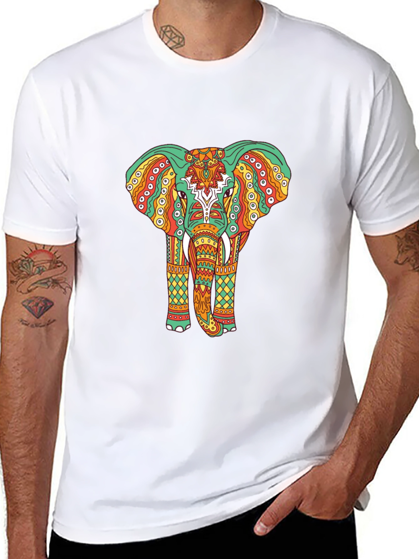 Black Elephant Graphic Tee - Bohemian Style Black T-Shirt view 8