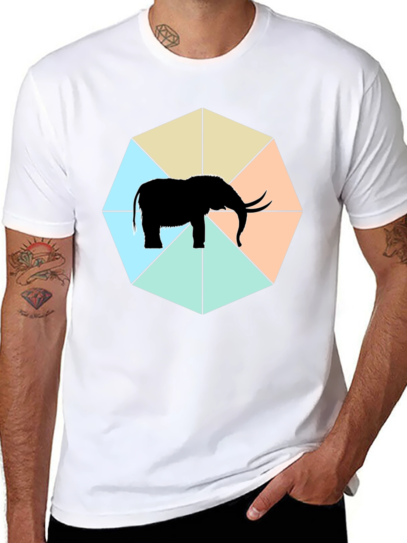 Black Elephant Octagon Graphic Tee - Stylish Men's Black T-Shirt view 8