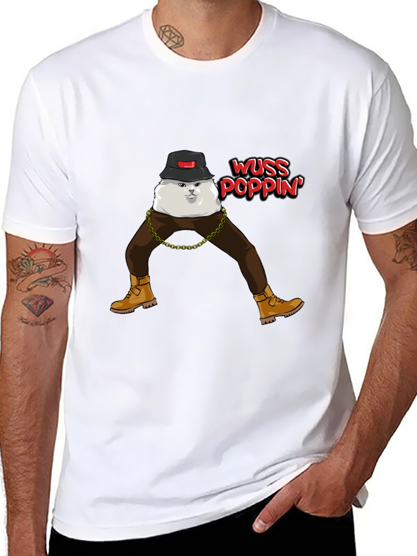 Black Wuss Poppin' Cat Graphic T-Shirt view 8