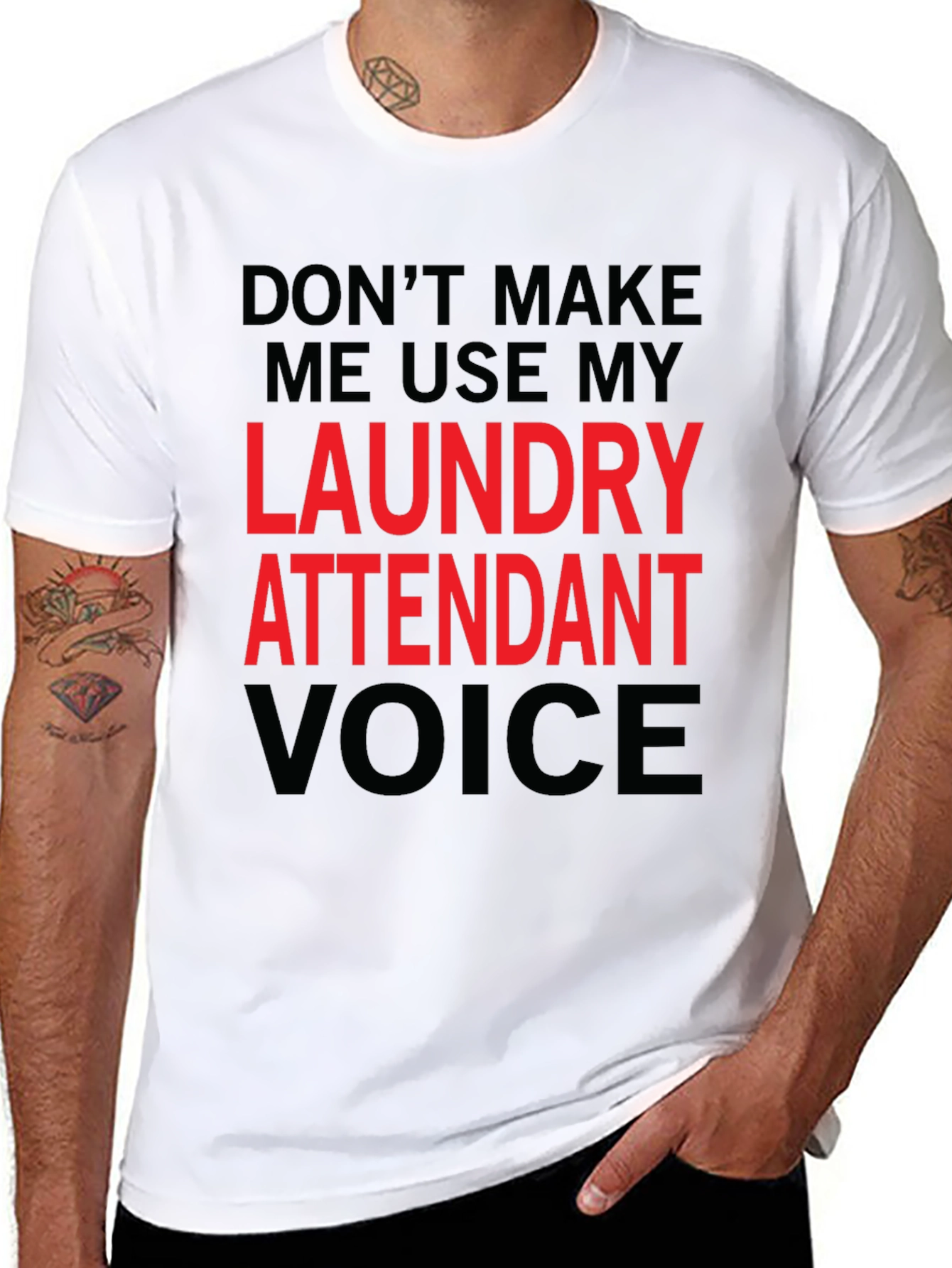 Black Laundry Attendant Voice T-Shirt - Funny Novelty Tee view 8