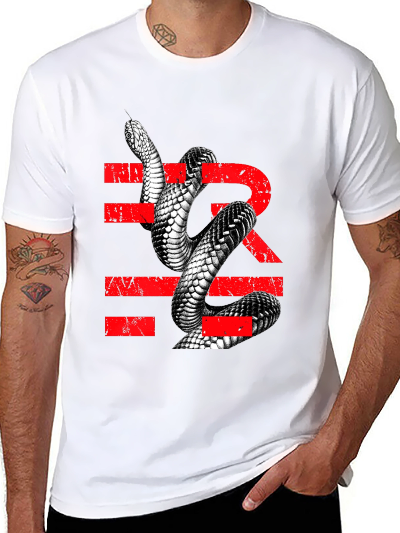 Black Snake Graphic Tee - Men's Black T-Shirt with Reptile Print view 8
