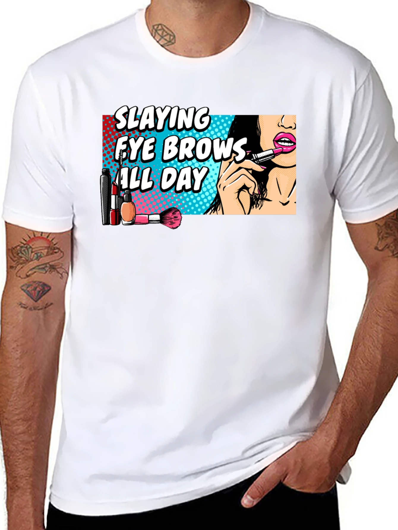 Black Slaying Eye Brows All Day T-Shirt view 8