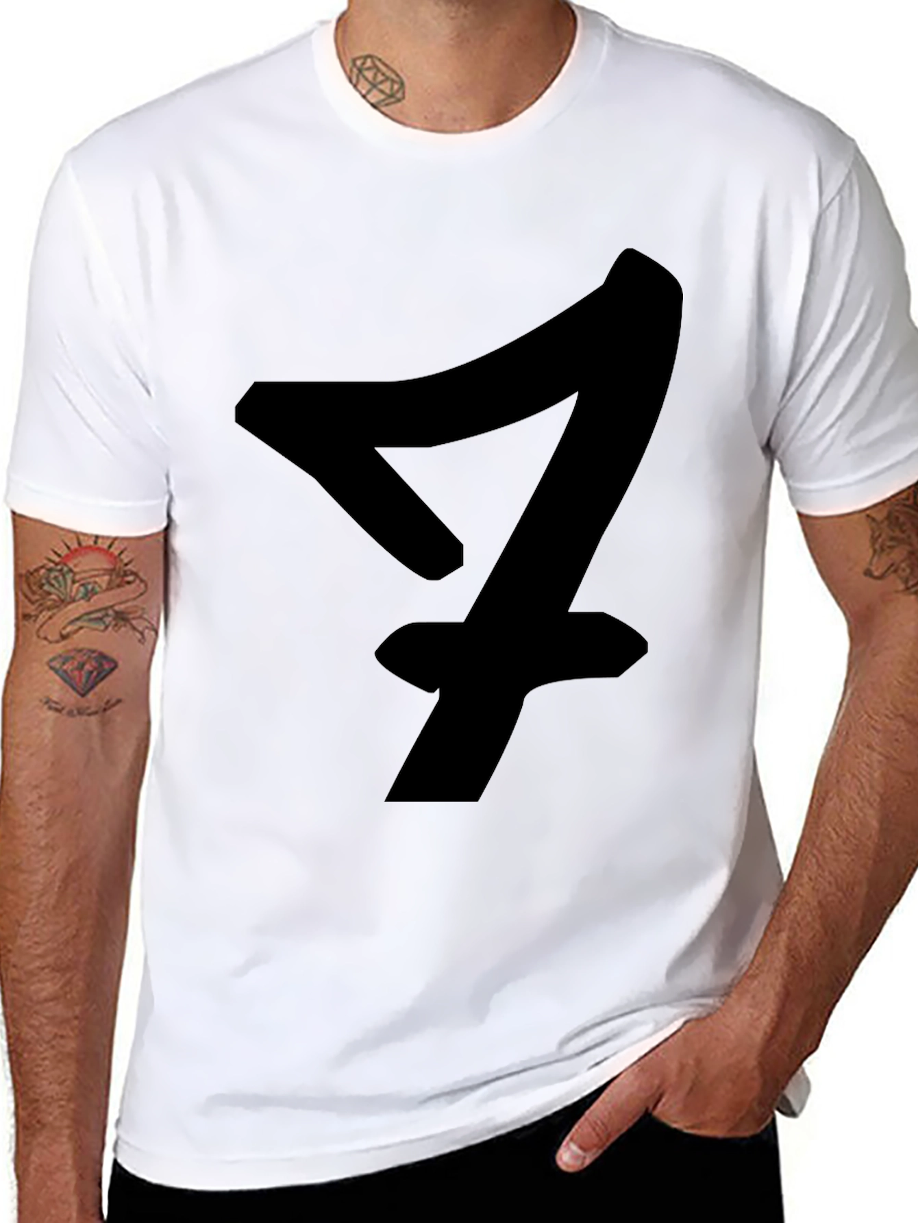 Black Black T-Shirt with Bold Number Seven Design view 8