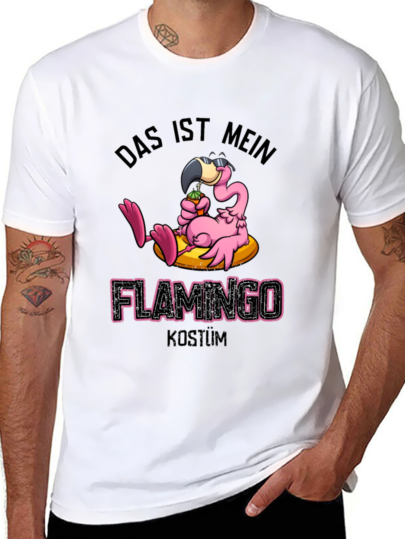 Black Funny Flamingo Costume T-Shirt view 8