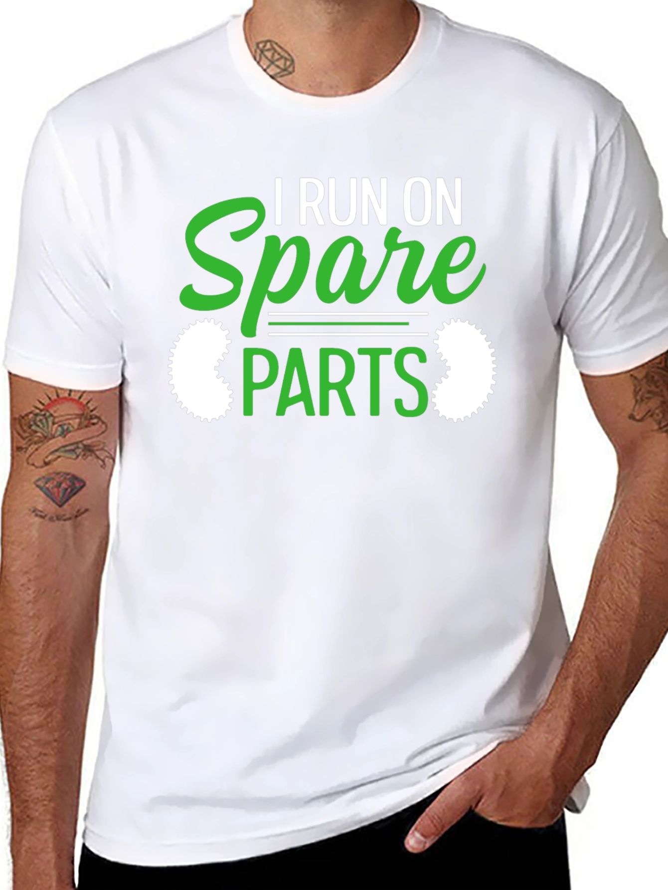 Black I Run On Spare Parts Funny Graphic T-Shirt view 8