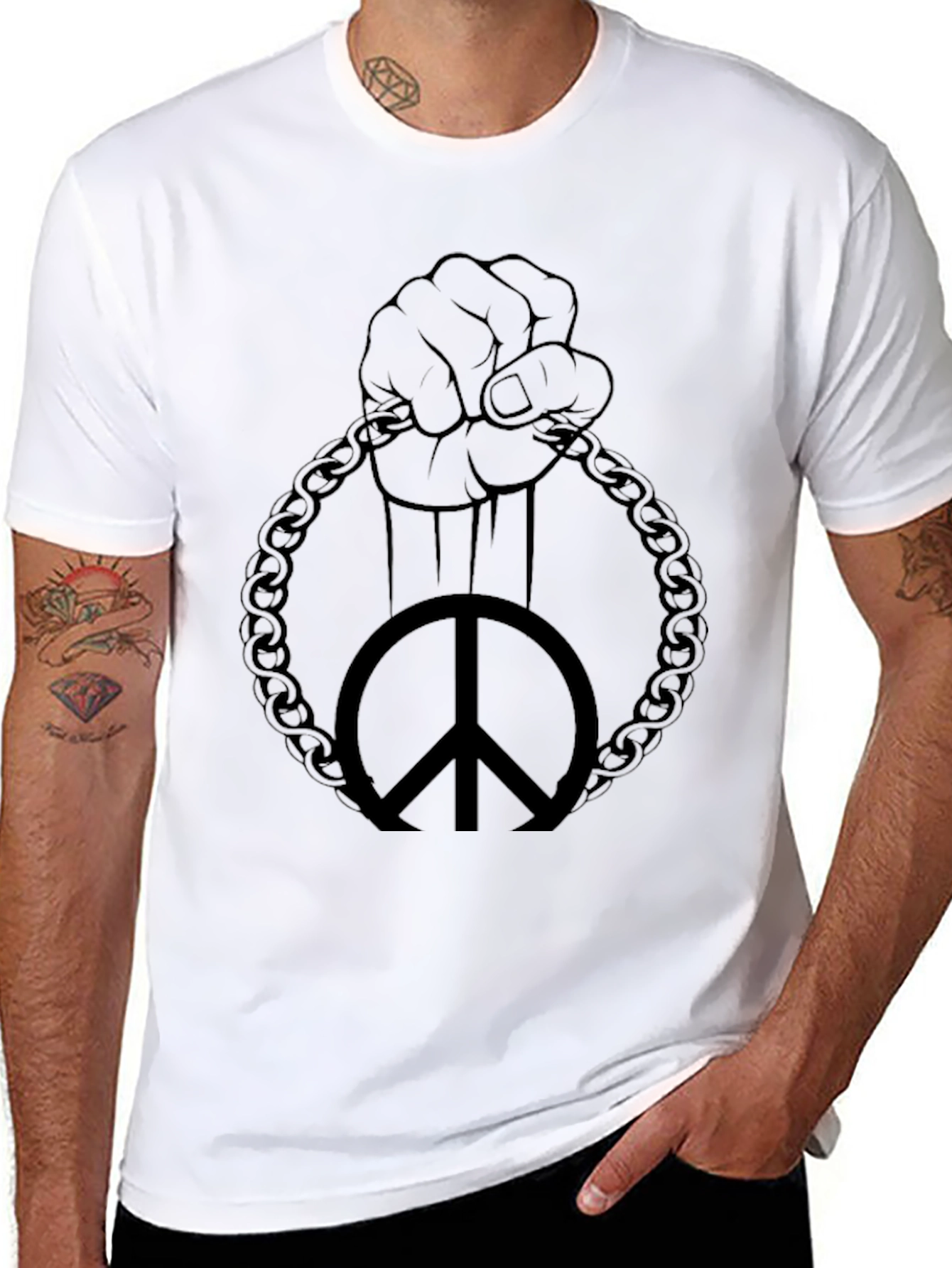 Black Peace Fist Chain Graphic Tee - Black view 8