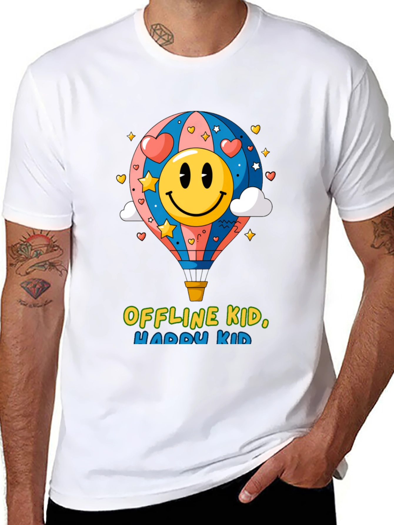 Black Offline Kid, Happy Kid Black Graphic Tee view 8