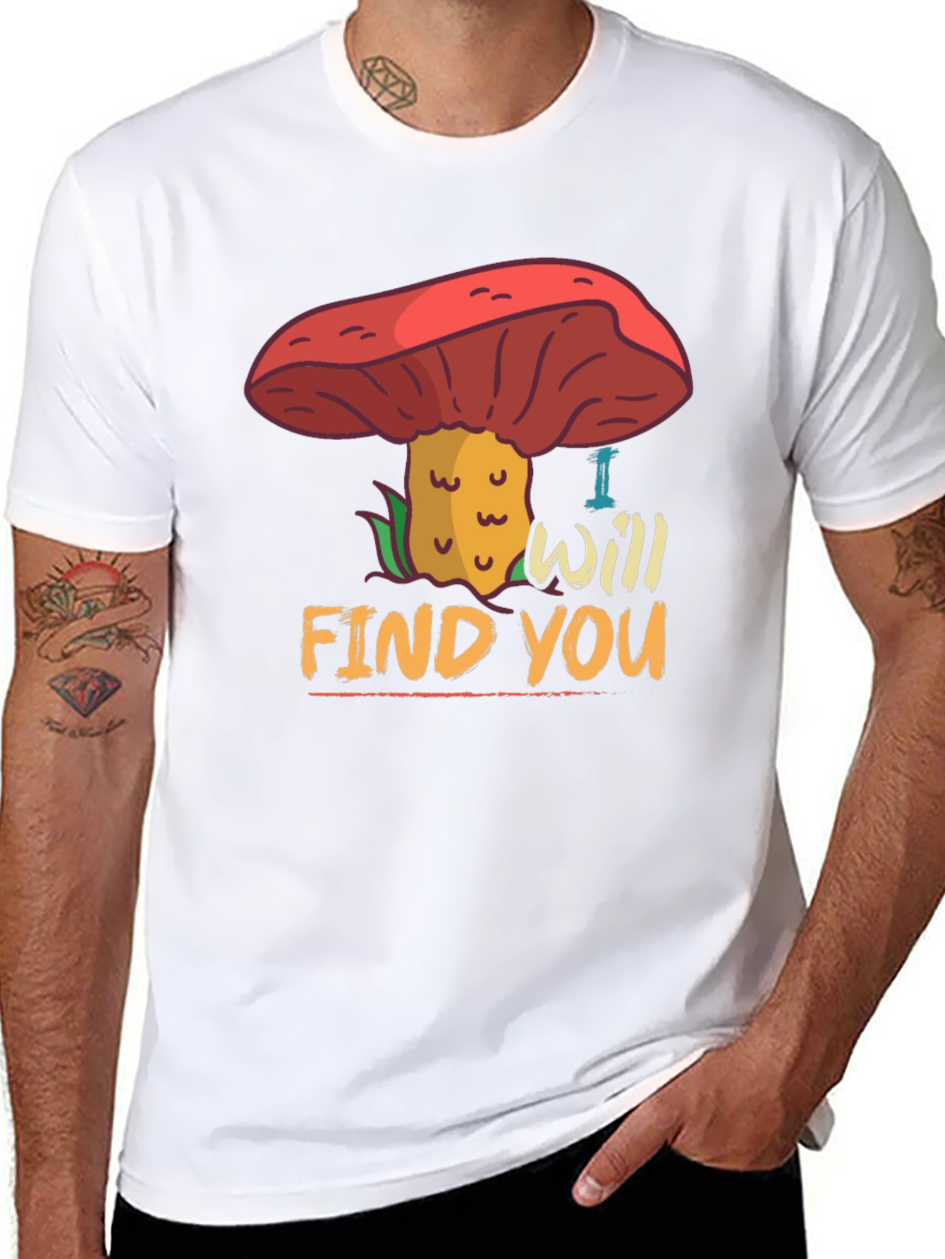 Black Mushroom Hunter T-Shirt - "I Will Find You" Fun Graphic Tee view 8