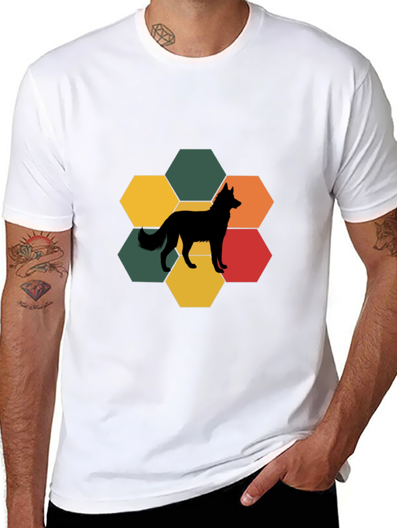 Black Dog Silhouette Hexagon T-Shirt view 8