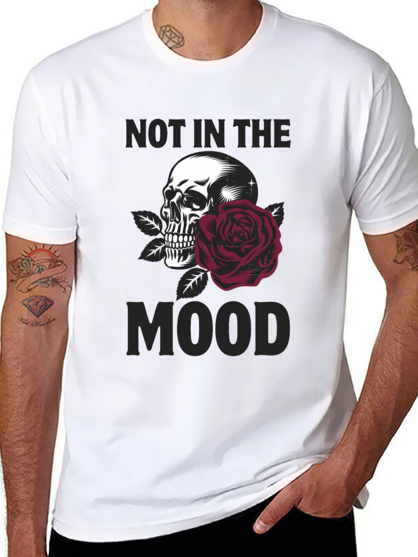 Not in the Mood Skull & Rose Graphic T-Shirt - 8
