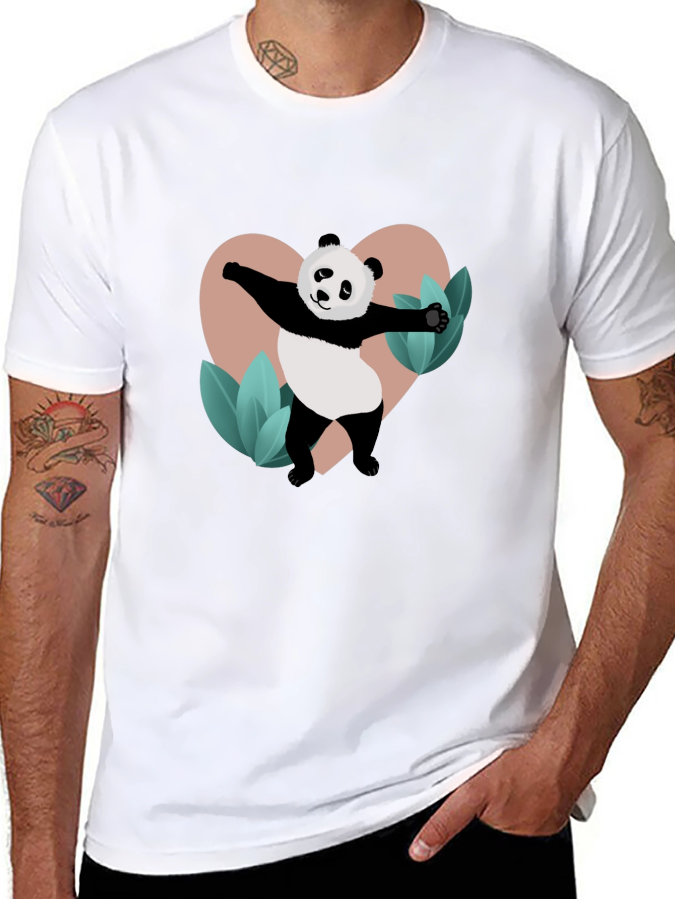 Black Panda Heart Graphic Black T-Shirt view 8