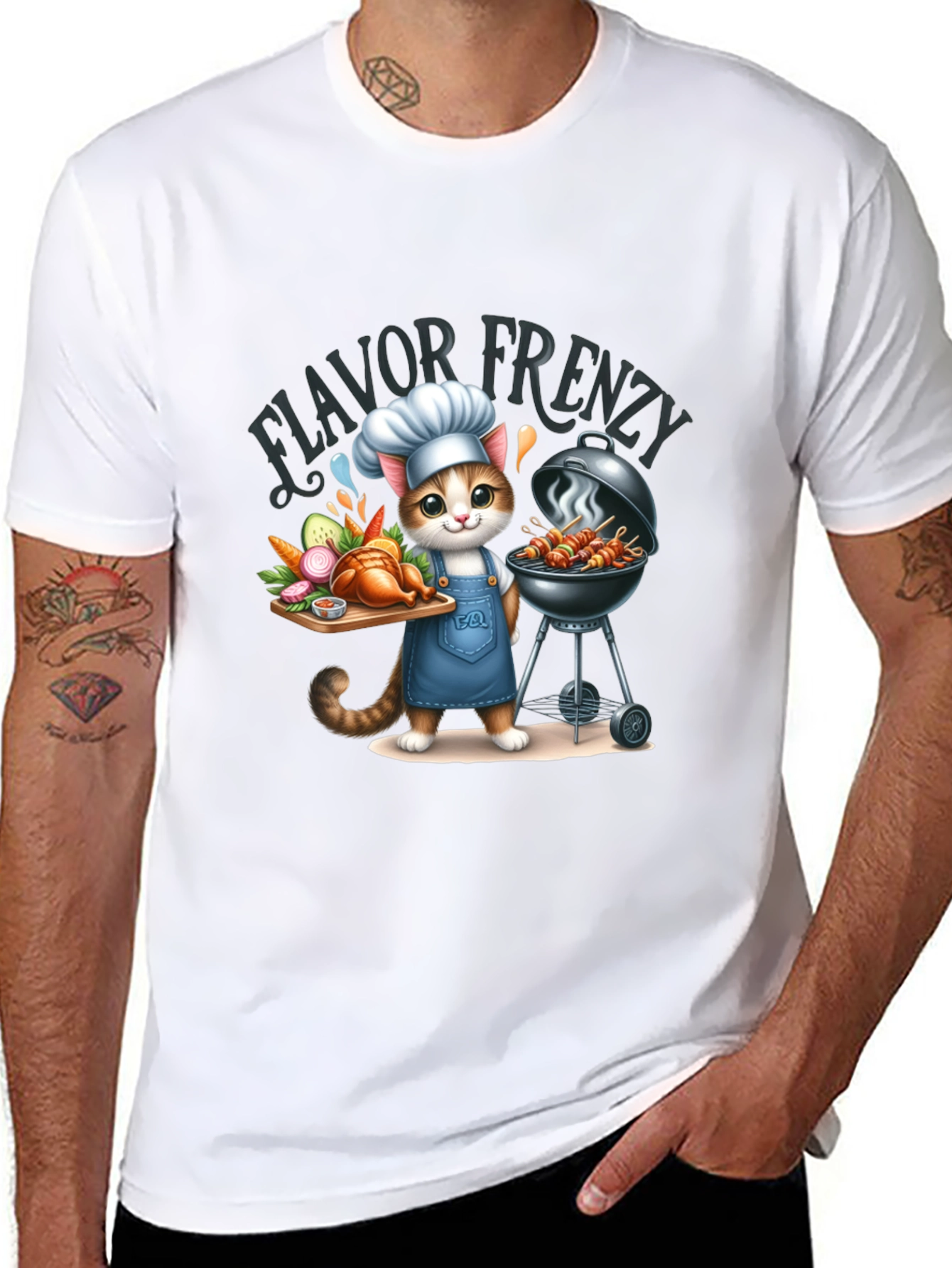 Black Flavor Frenzy Cat Chef T-Shirt view 8