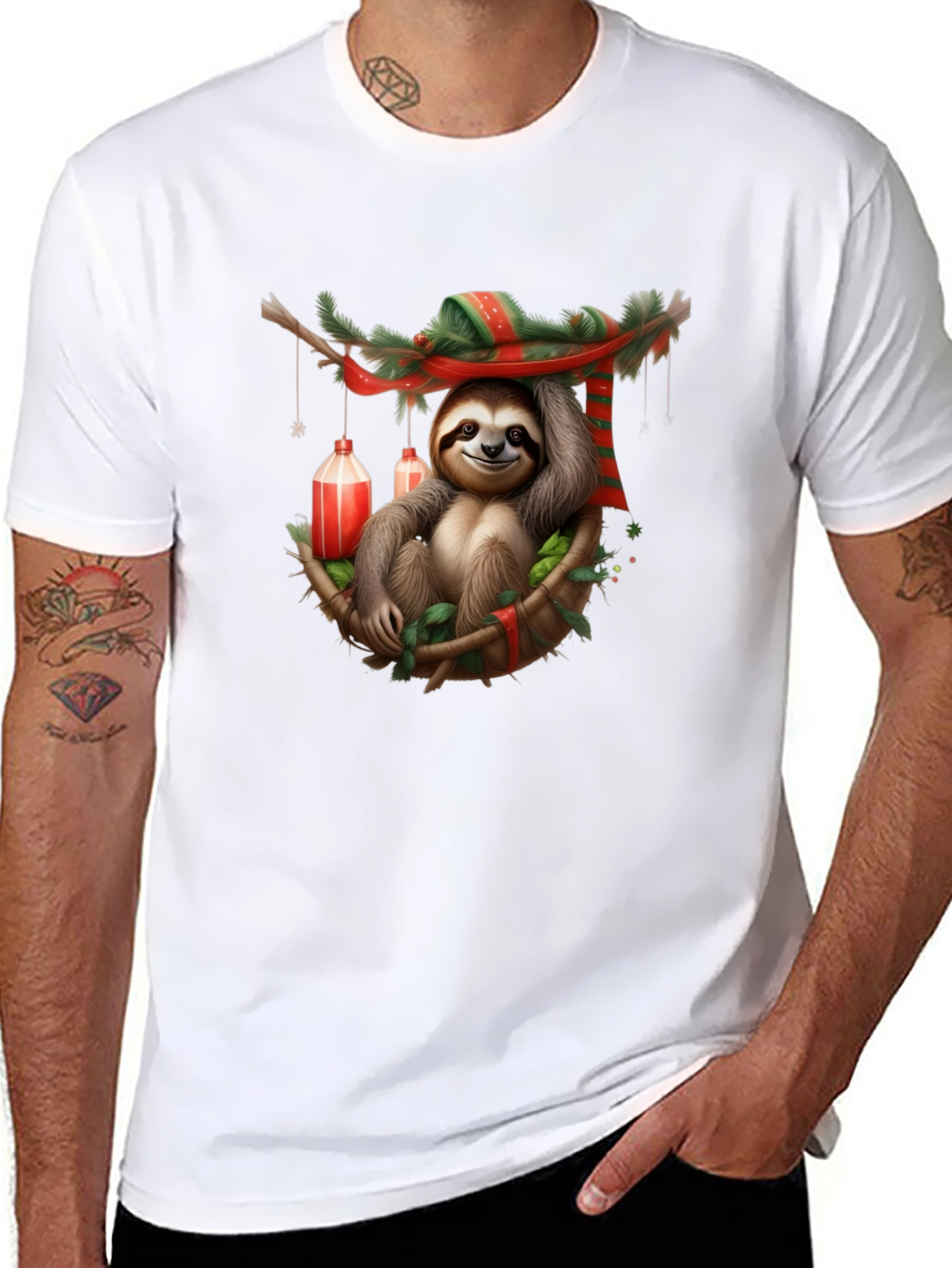 Black Festive Sloth T-Shirt - Holiday Style view 8