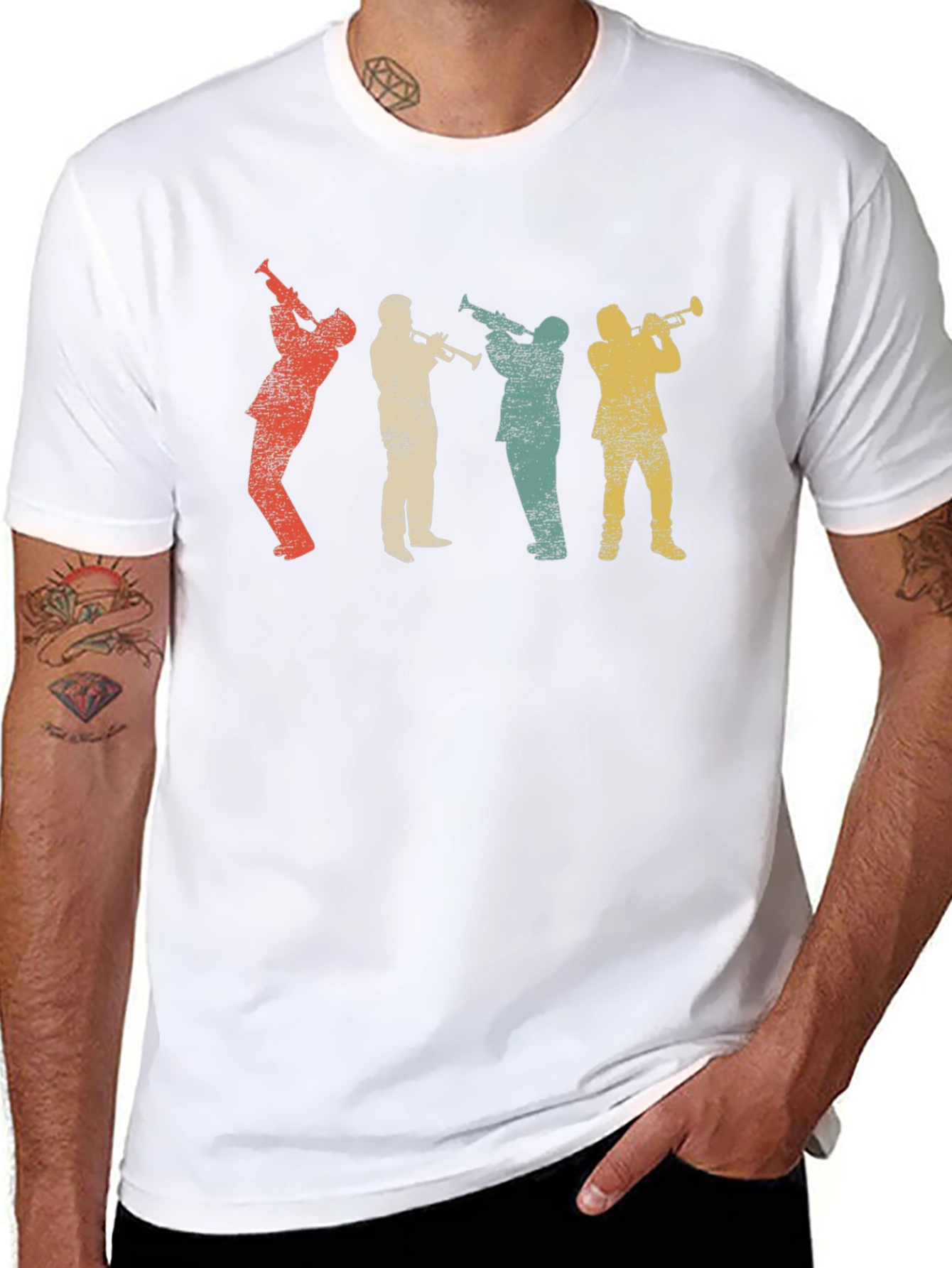 Black Vintage Trumpet Player Graphic T-Shirt view 8