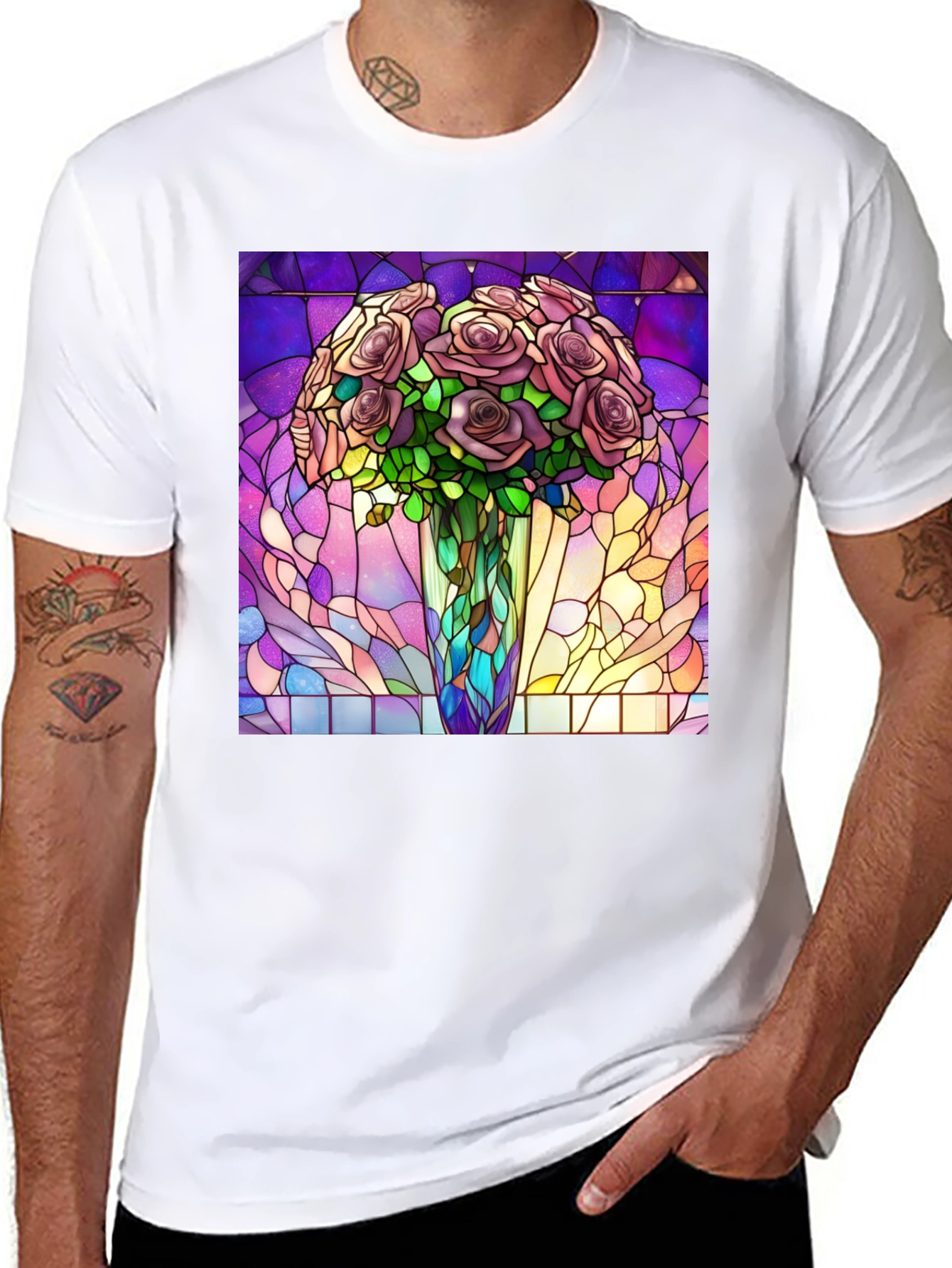 Black Stained Glass Roses Graphic T-Shirt view 8