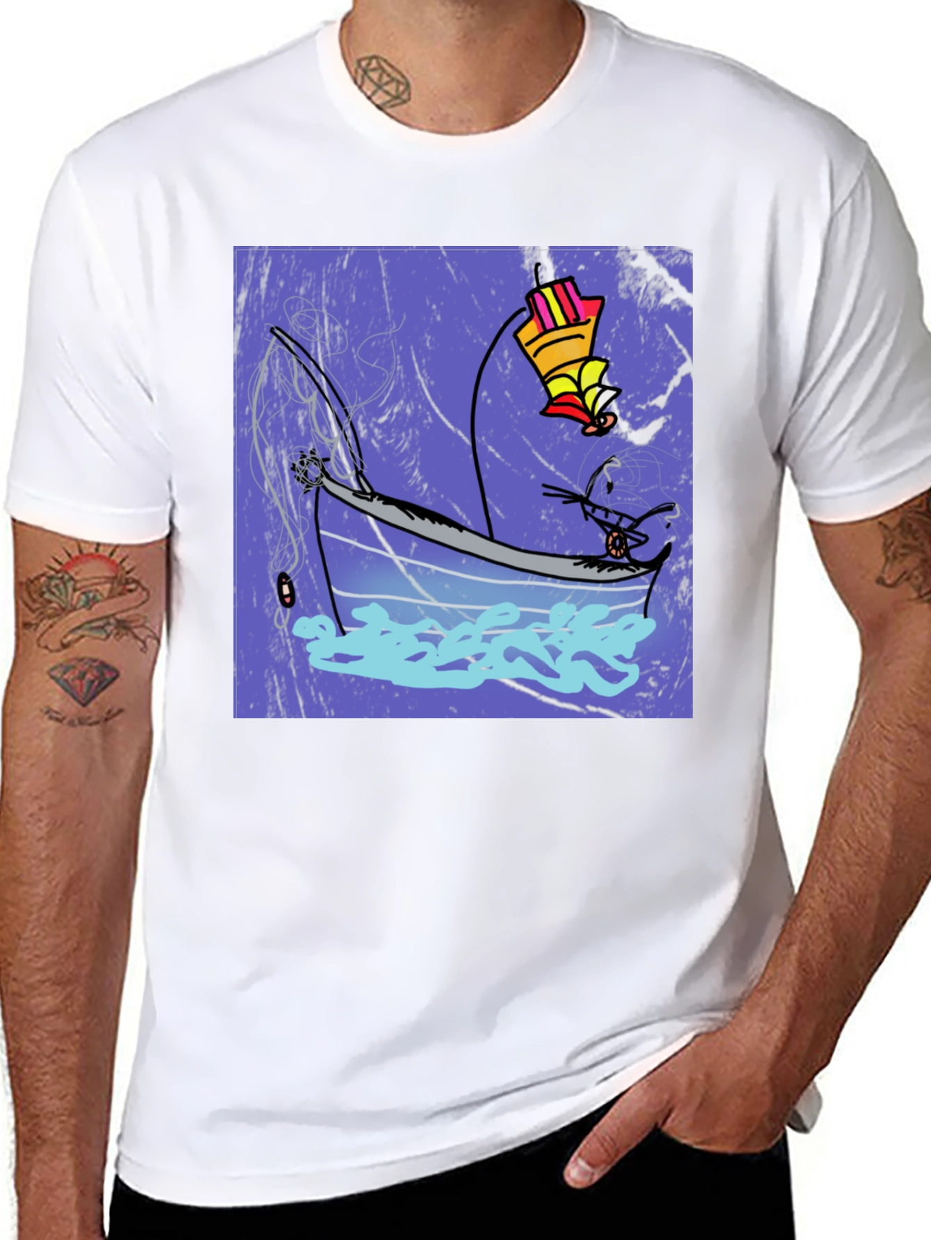 Black Fishing Boat Graphic Tee - Cool Artistic Design view 8
