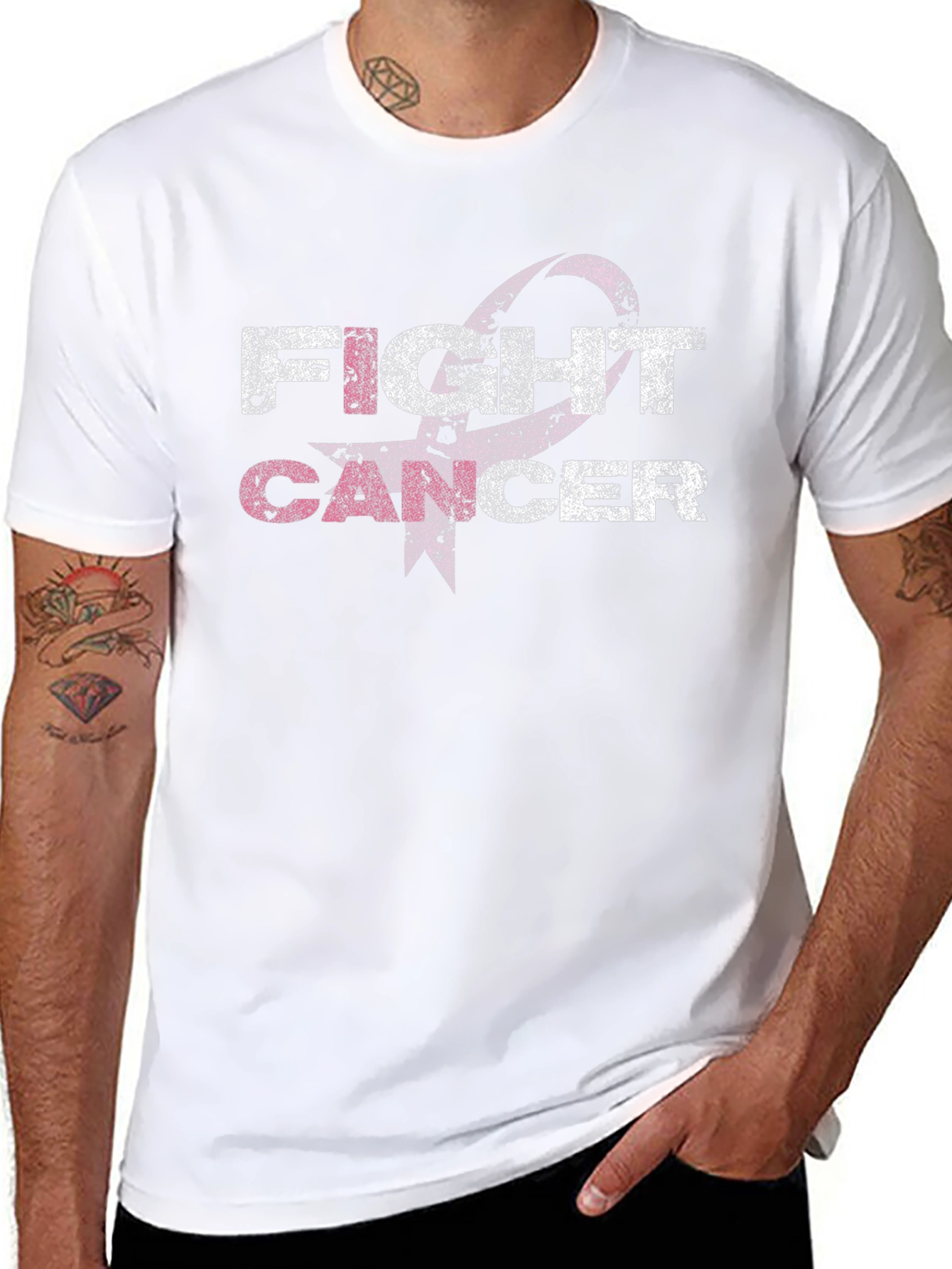 Black Fight Cancer Awareness Ribbon Graphic T-Shirt view 8