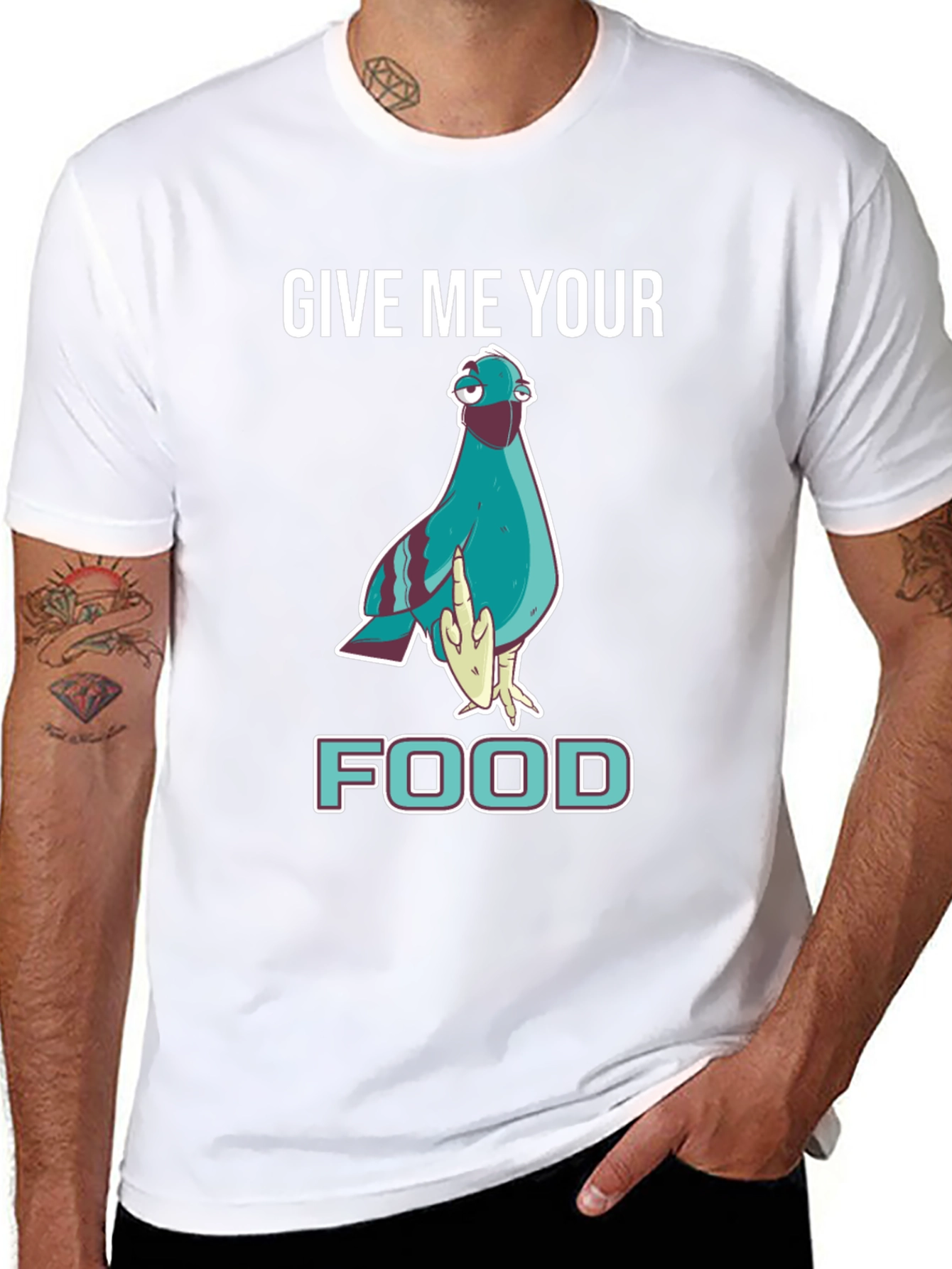 Black Give Me Your Food Pigeon T-Shirt view 8