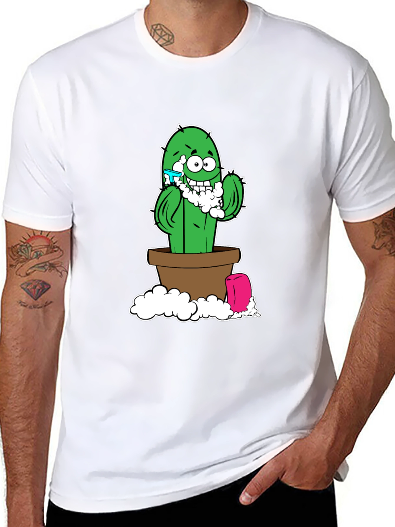 Black Funny Shaving Cactus Black T-Shirt view 8
