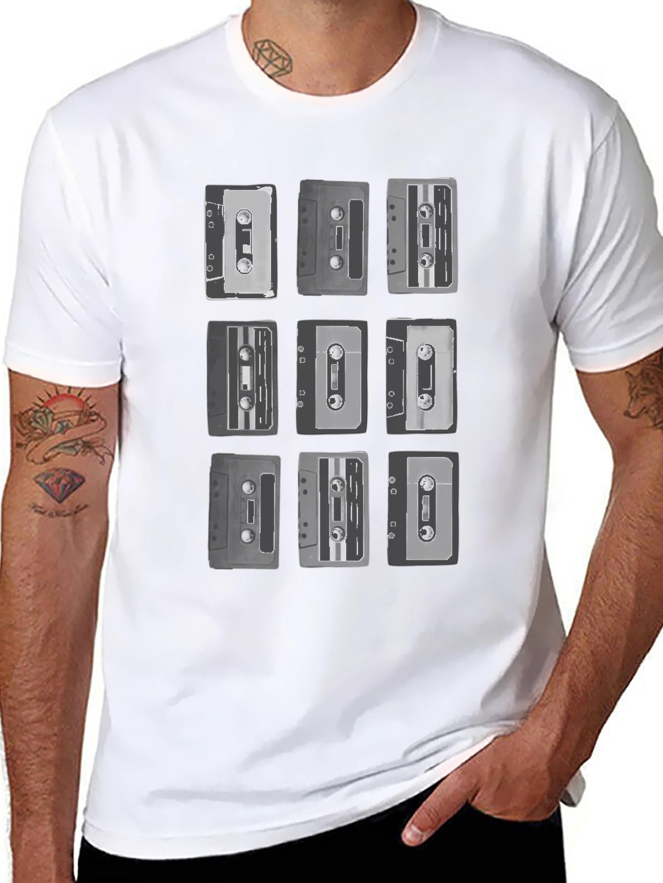 Black Retro Cassette Tape Graphic Tee - Classic Music Lover Shirt view 8