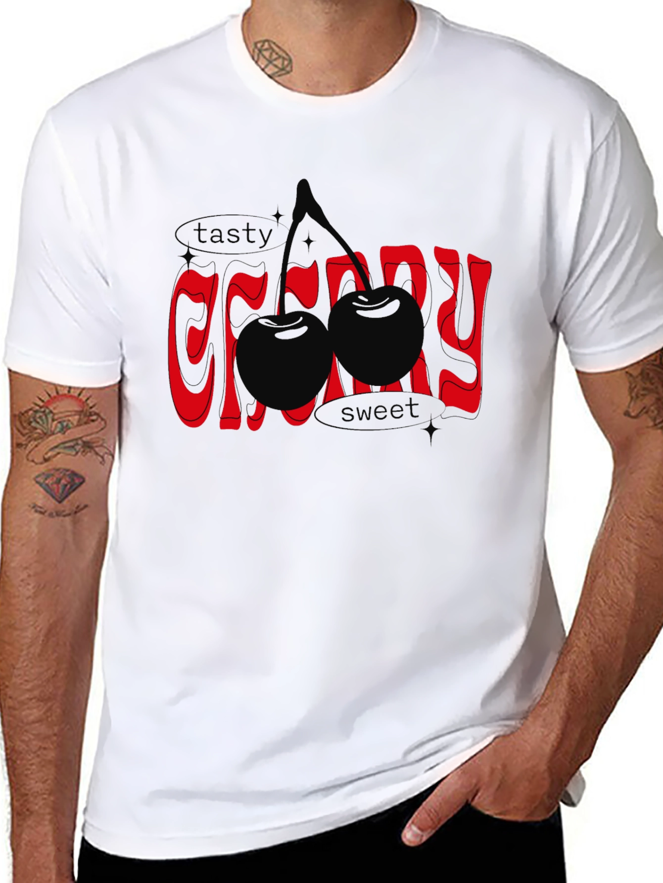 Black Tasty Cherry Graphic Tee - Unisex Black T-Shirt view 8