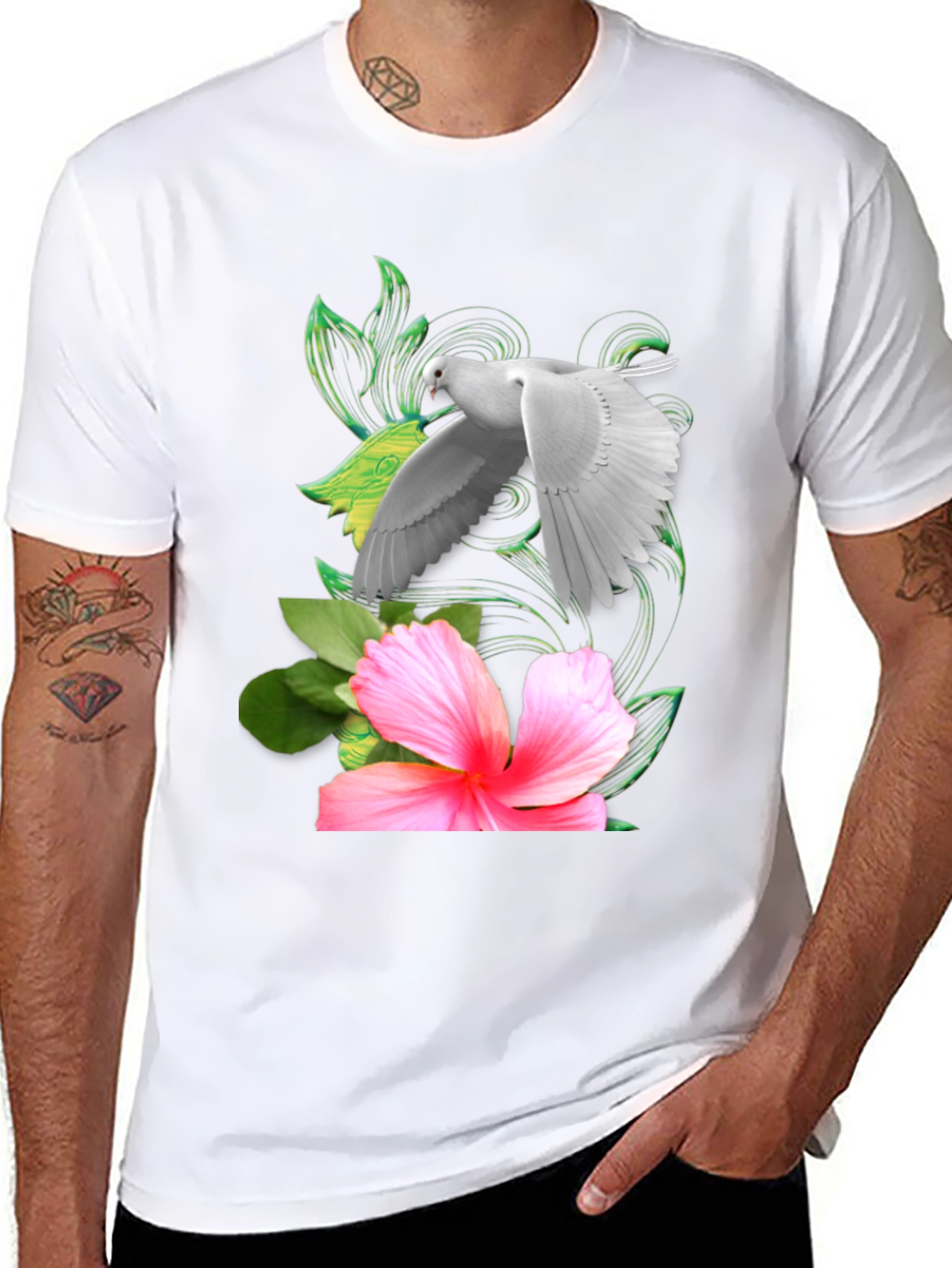 Black Dove & Hibiscus Graphic T-Shirt view 8