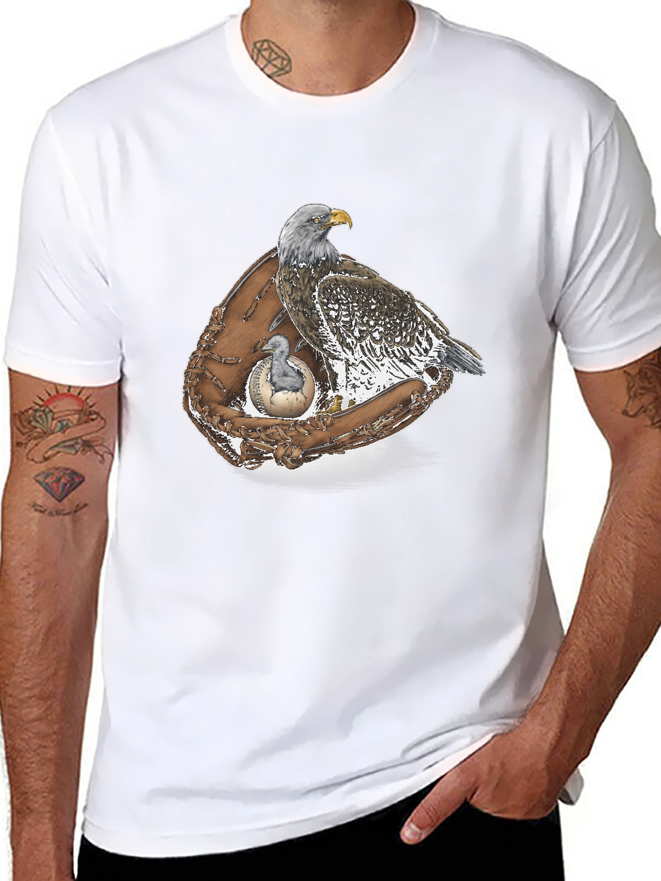 Black Eagle & Baseball Glove Graphic T-Shirt view 8