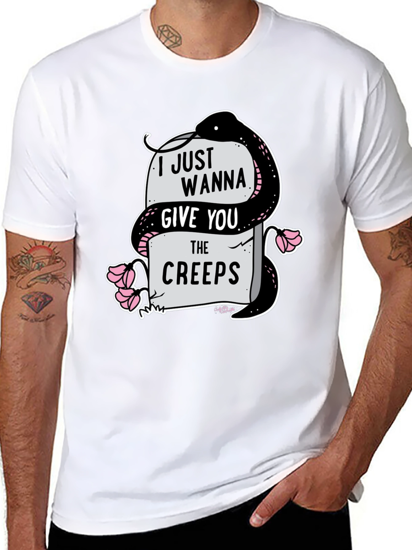 Black I Just Wanna Give You The Creeps Graphic T-Shirt view 8