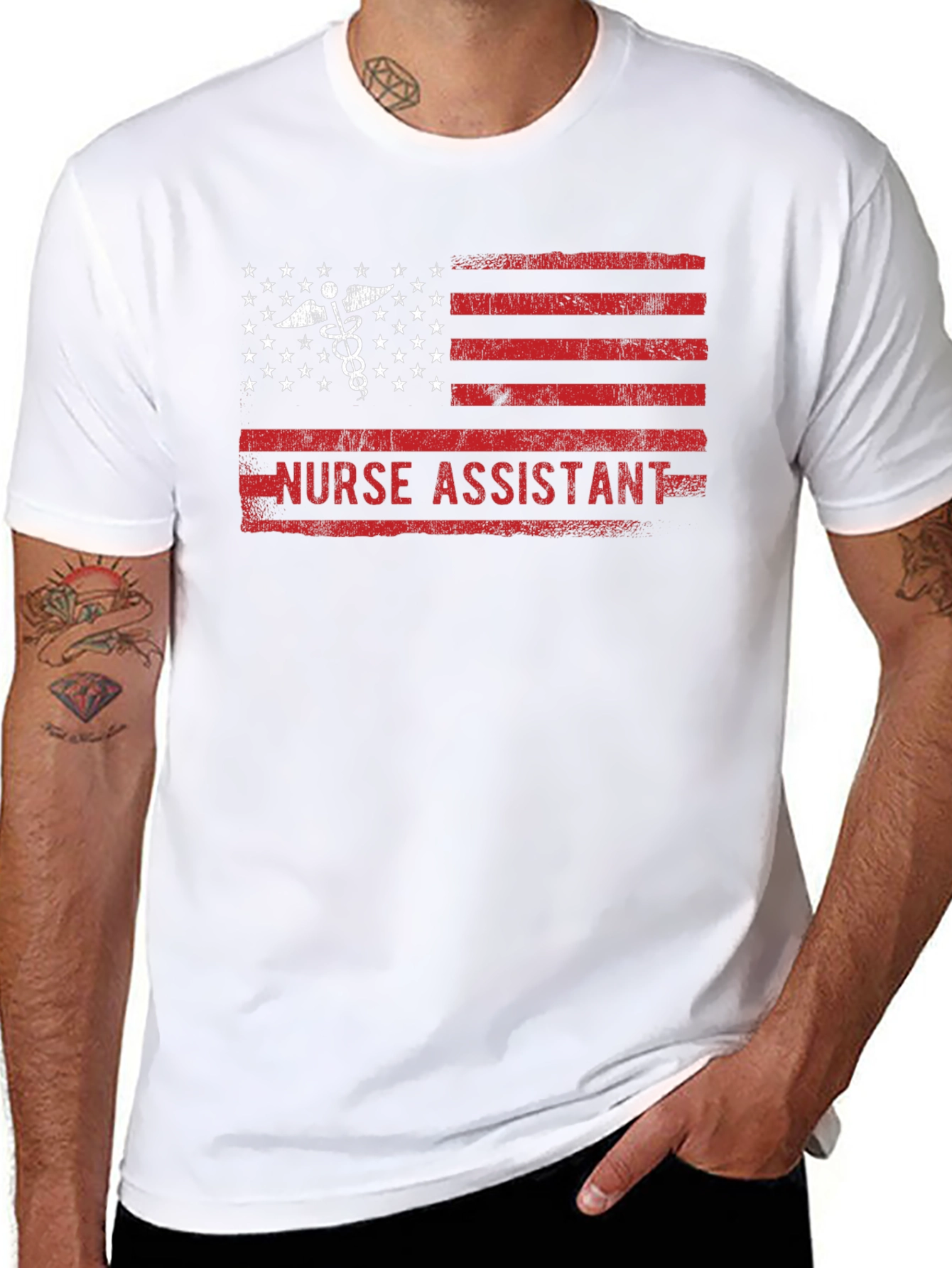 Black Nurse Assistant American Flag T-Shirt view 8