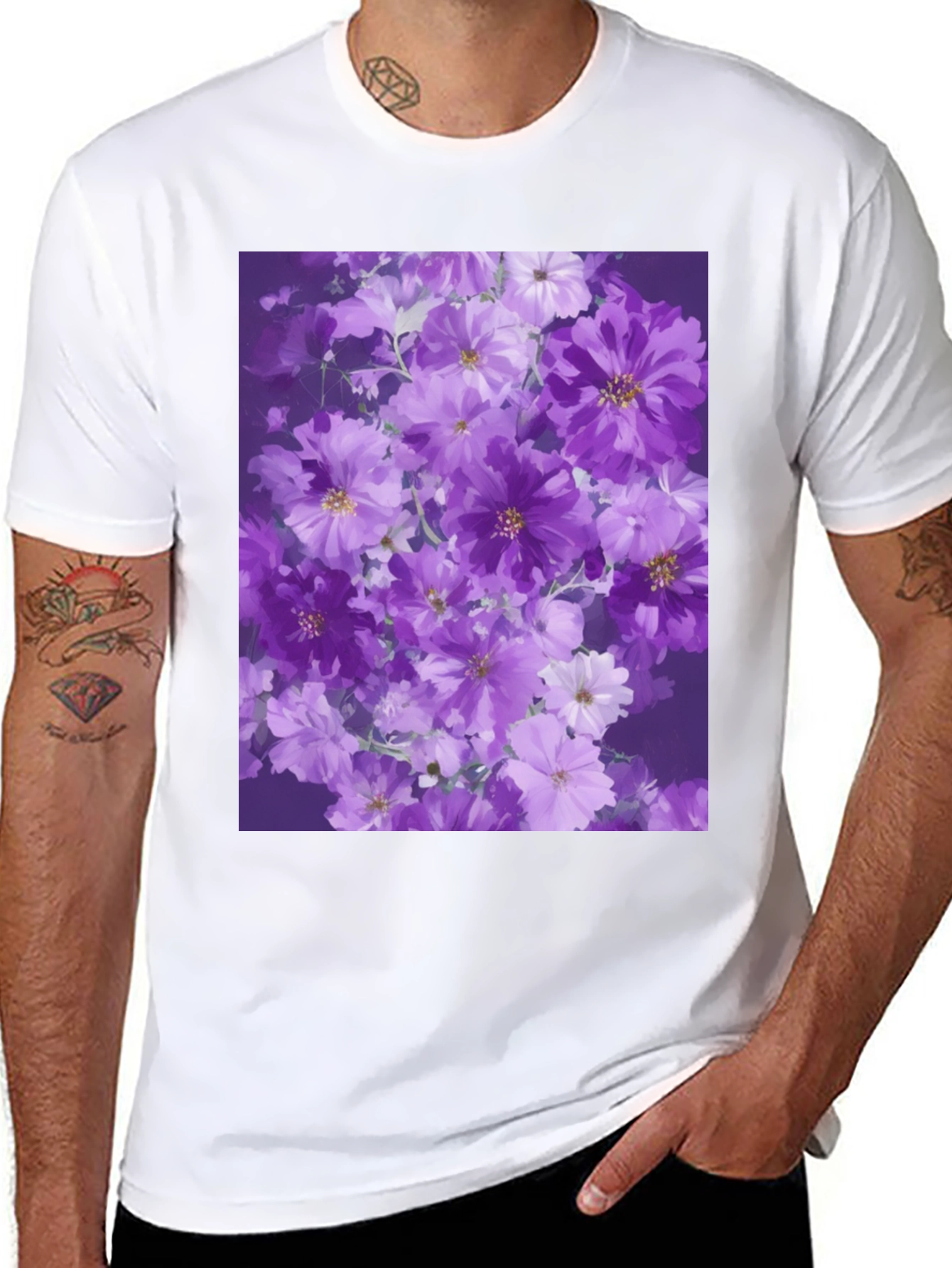 Black Floral Print Black T-Shirt view 8