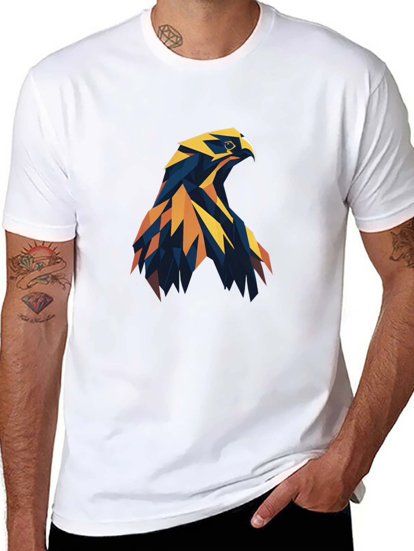 Geometric Eagle Graphic Tee - Stylish Men's Black T-Shirt - 8