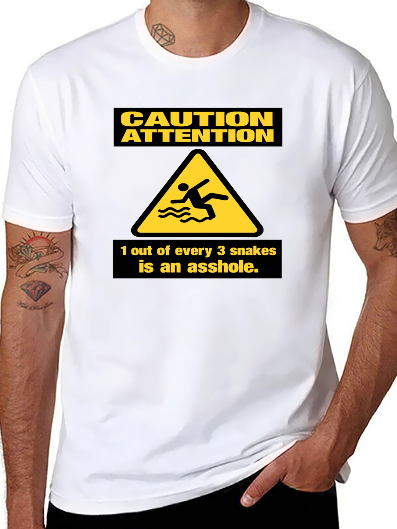 Black Caution Snakes Funny Graphic T-Shirt view 8