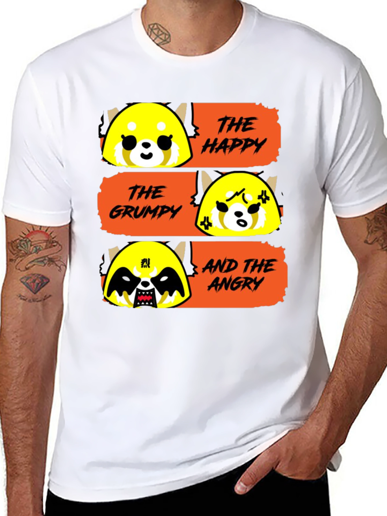 Black Aggretsuko Moods T-Shirt - Happy, Grumpy, Angry Red Panda view 8