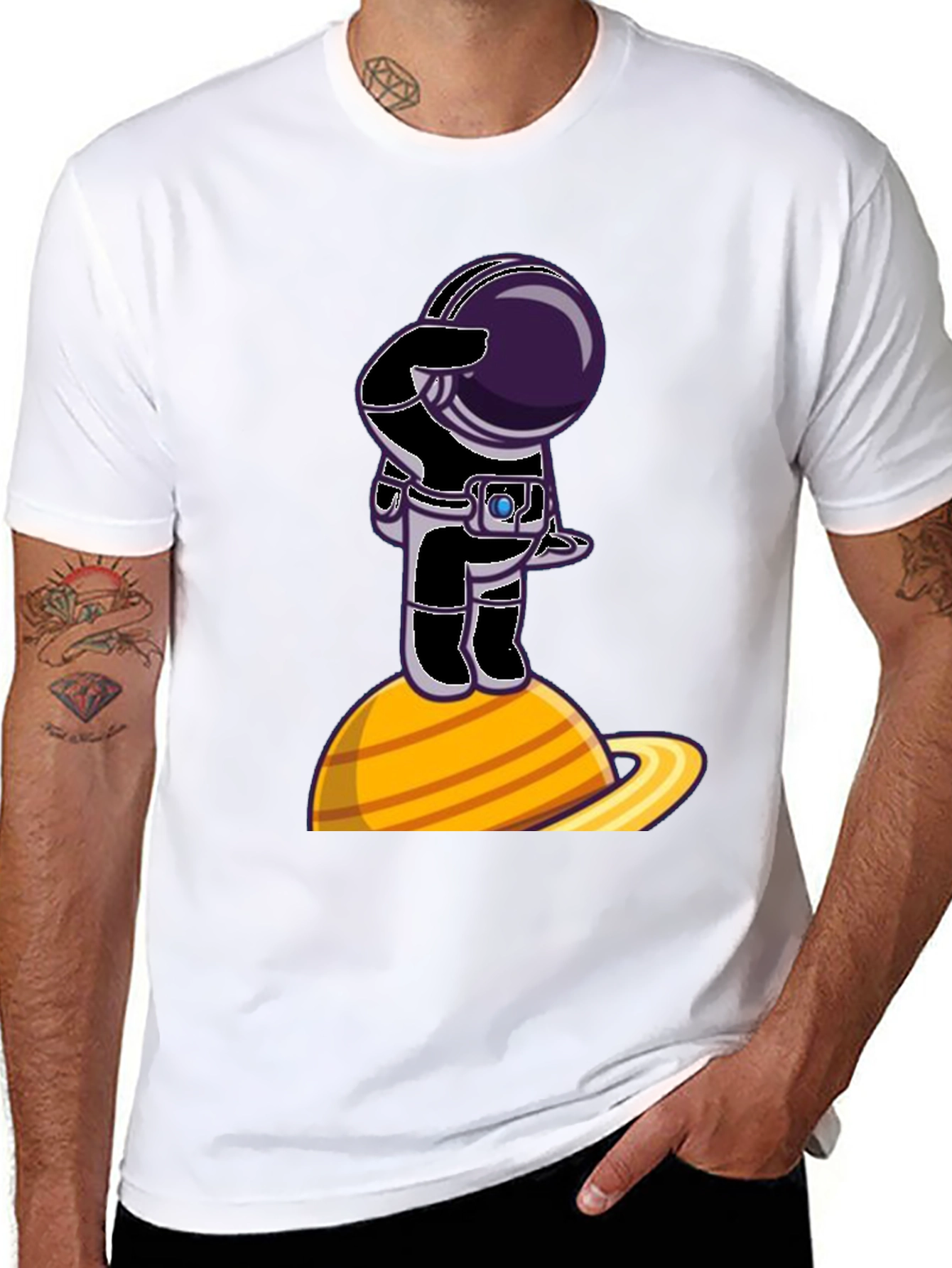 Black Astronaut on Saturn Graphic T-Shirt - Space Explorer view 8