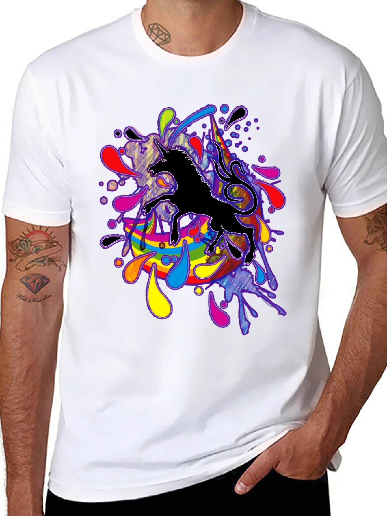 Black Unicorn Rainbow Splash T-Shirt - Black view 8