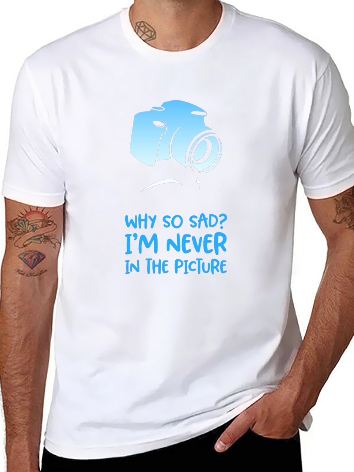 Black Sad Camera T-Shirt - Funny Photographer Tee view 8