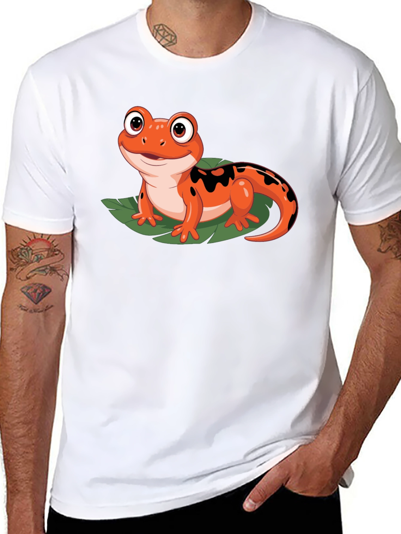 Black Cute Cartoon Salamander Graphic Black T-Shirt view 8