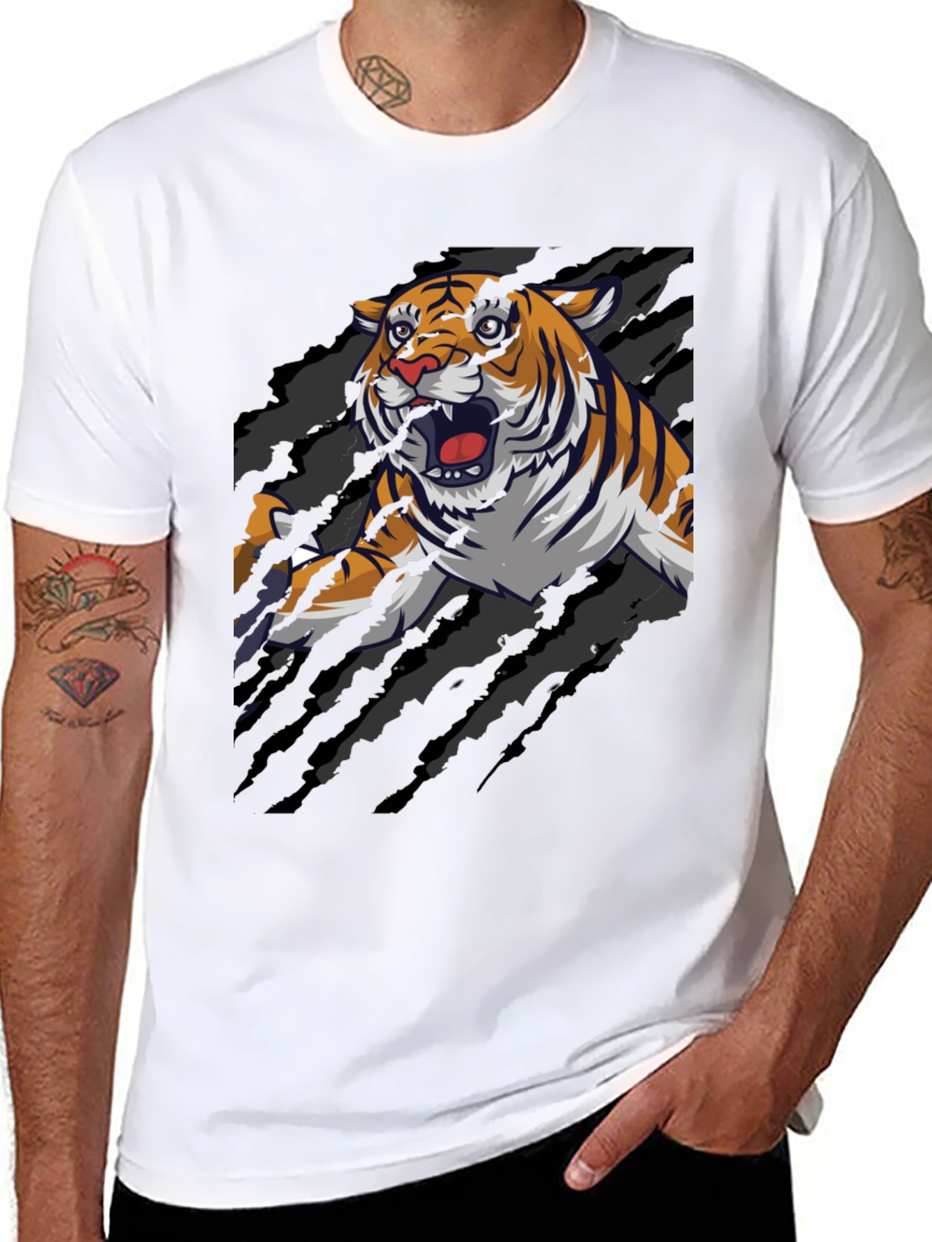 Black Roaring Tiger Graphic Print T-Shirt view 8
