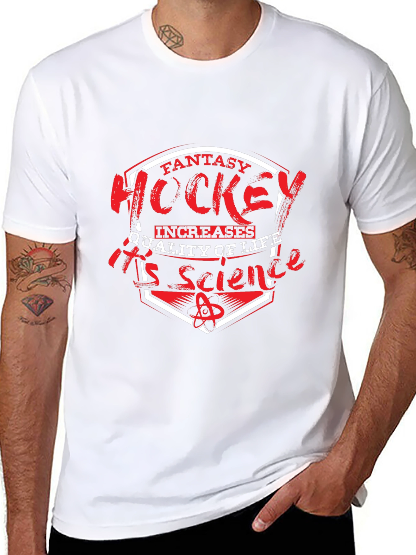 Black Fantasy Hockey is Science Black T-Shirt view 8